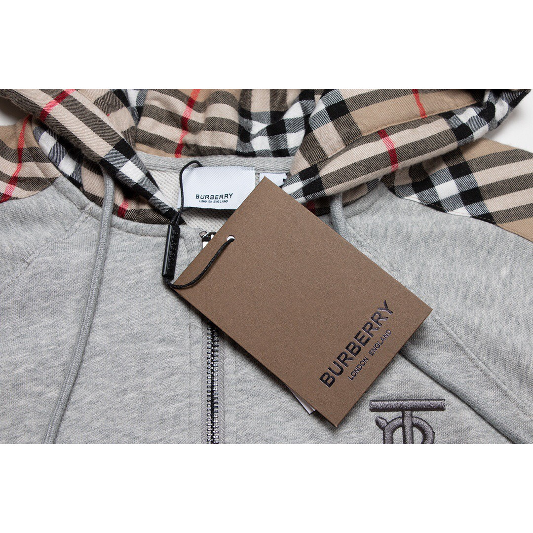 <p>Burberry B字母logo绣花连帽开衫卫衣(灰)</p>
