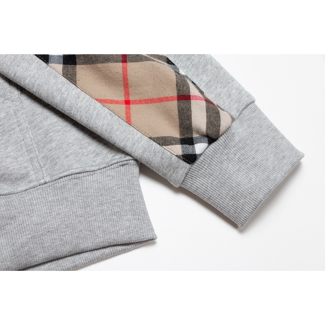 <p>Burberry B字母logo绣花连帽开衫卫衣(灰)</p>
