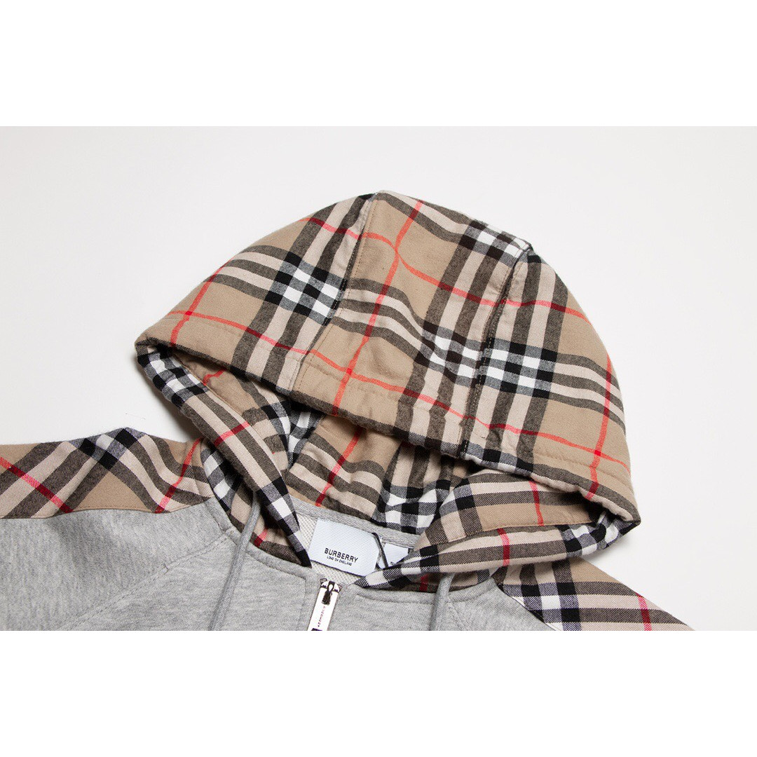 <p>Burberry B字母logo绣花连帽开衫卫衣(灰)</p>