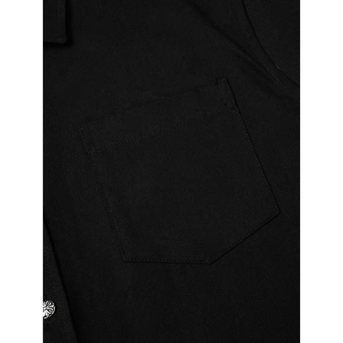 <p>CHROME HEARTS Vintage火焰拼皮工装长袖衬衫(黑)</p>