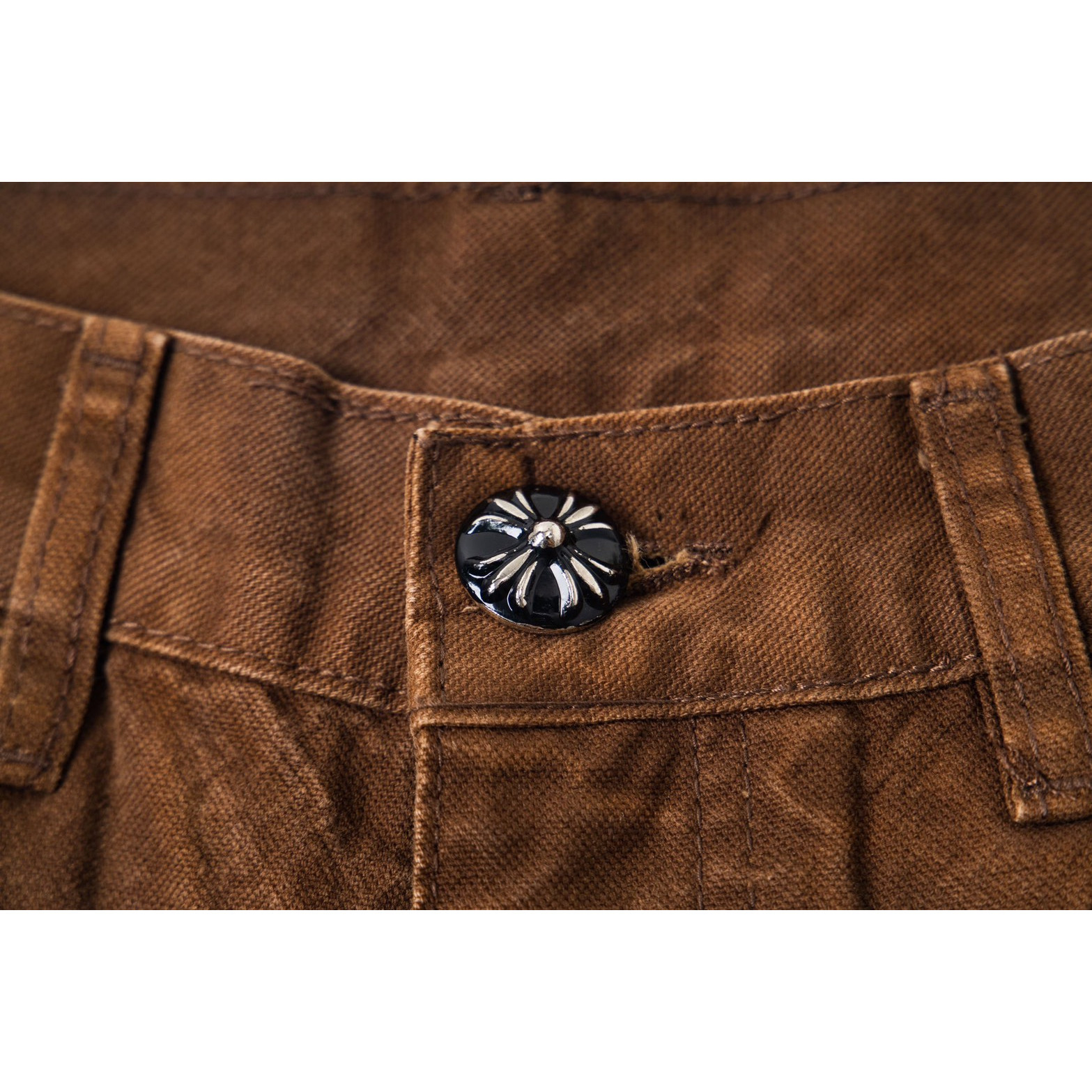 <p>CHROME HEARTS 棕伐木橙色多皮牛仔裤(1787#)</p>