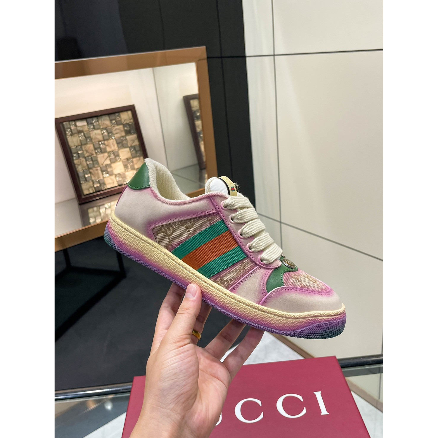 <p>GUCCI Screener系列运动鞋经典小脏鞋 (男款-粉)</p>