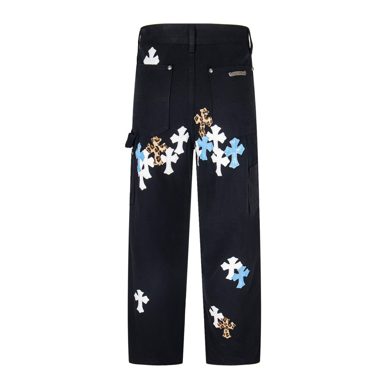 <p>CHROME HEARTS 工装伐木大十字架拼皮牛仔裤(1719#)</p>