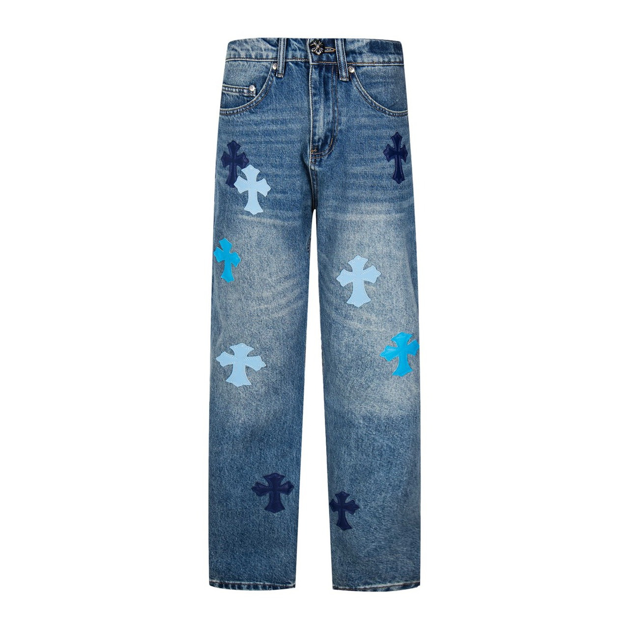 <p>CHROME HEARTS 微喇浅蓝多皮爆款牛仔裤(1796#)</p>
