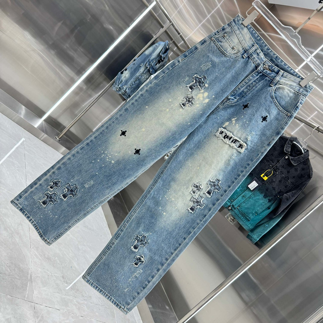 <p>CHROME HEARTS 十字架磨破牛仔裤(藍)</p>