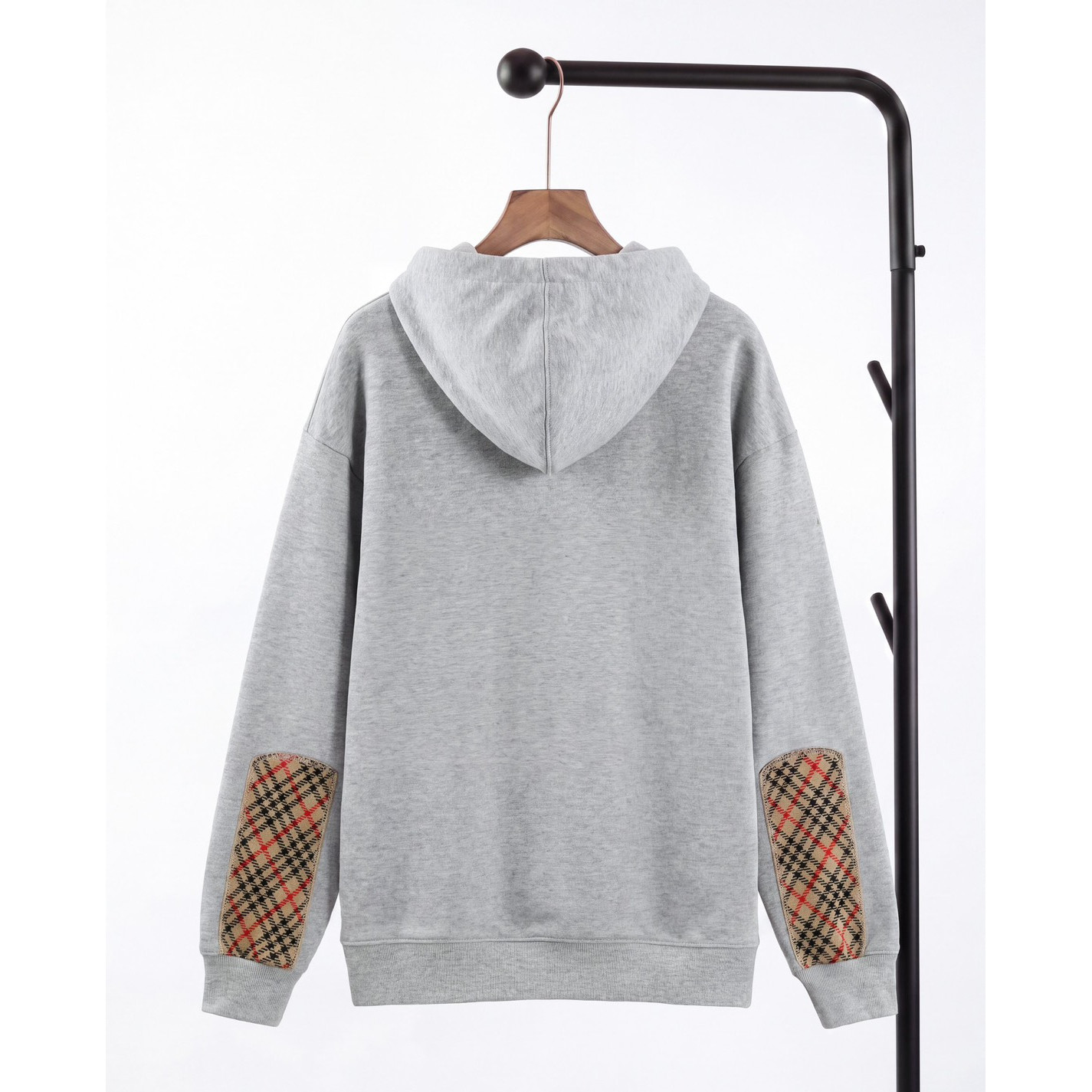 <p>Burberry 格子拼接连帽开衫卫衣(灰)</p>
