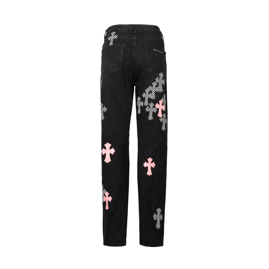 <p>CHROME HEARTS 樱花粉棋盘格十字拼皮牛仔裤(1808#)</p>

<p>&nbsp;</p>