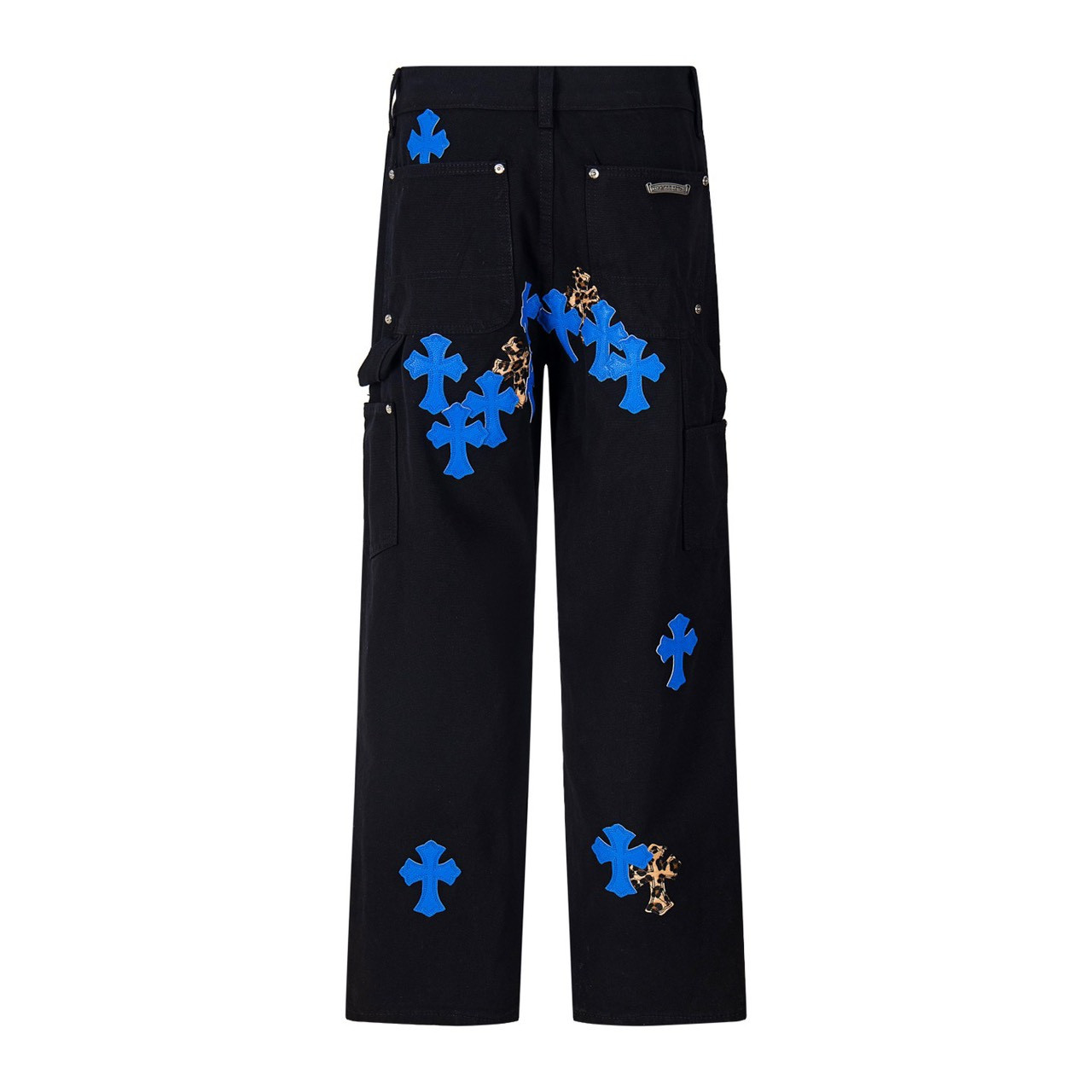 <p>CHROME HEARTS 伐木重工蓝色豹纹十字架牛仔裤(1750#)</p>
