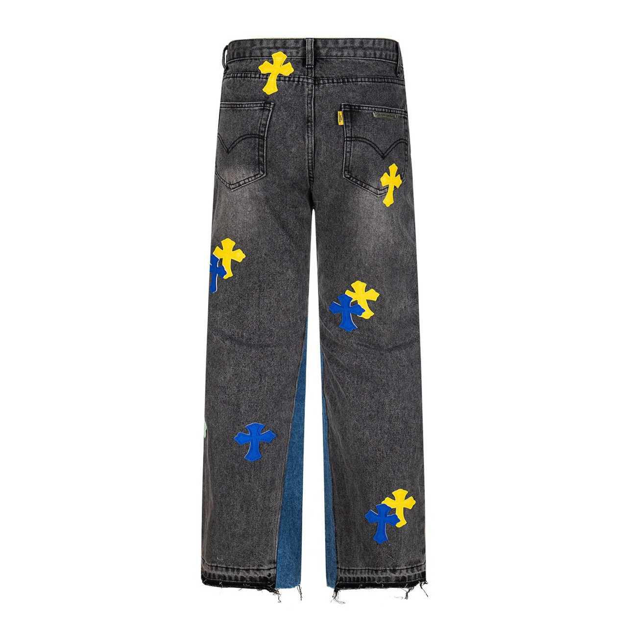 <p>CHROME HEARTS 蓝黄黑白多色拼接水洗牛仔裤(1757#)</p>