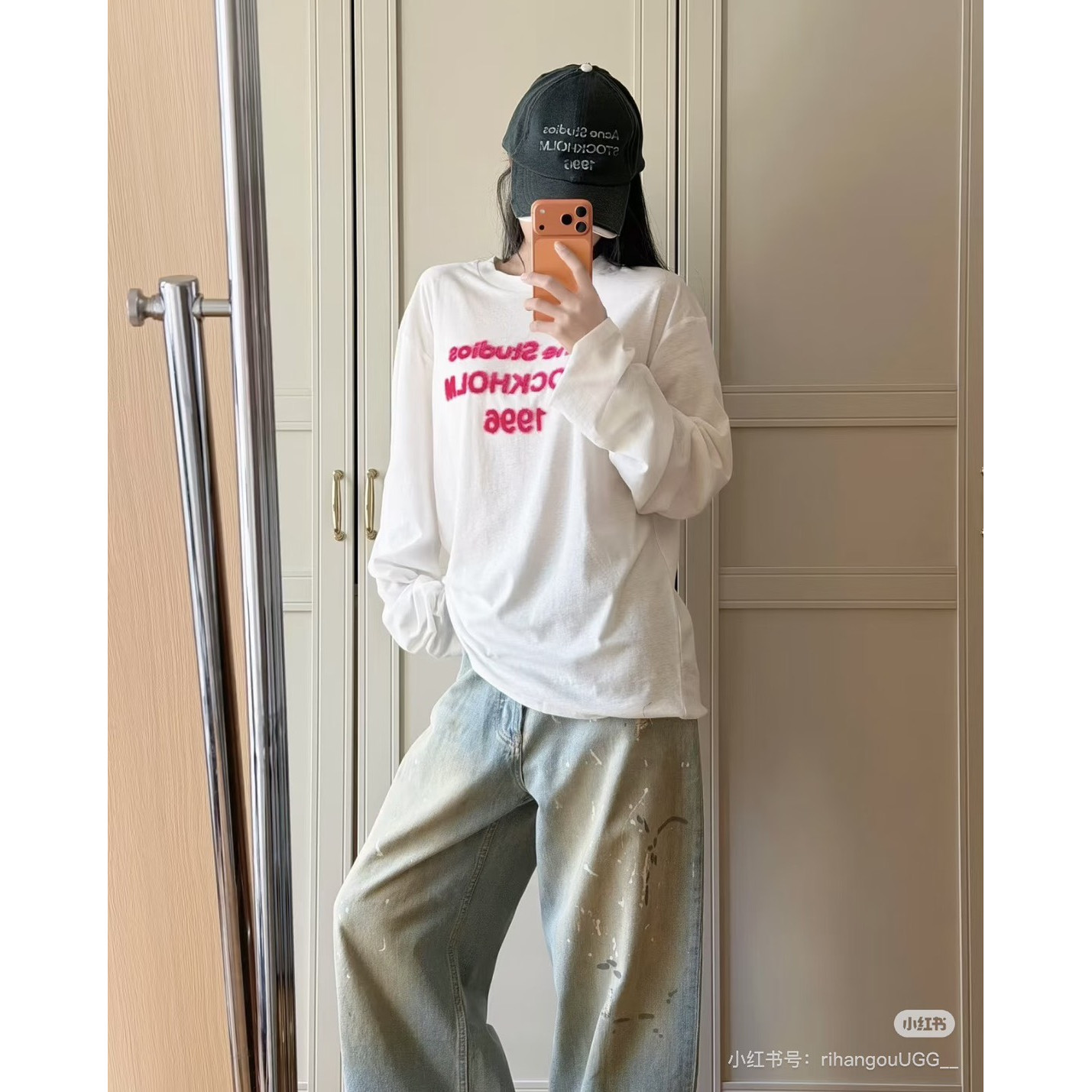 <p>Acne Studios 植绒印花棉麻长袖T恤(白)</p>