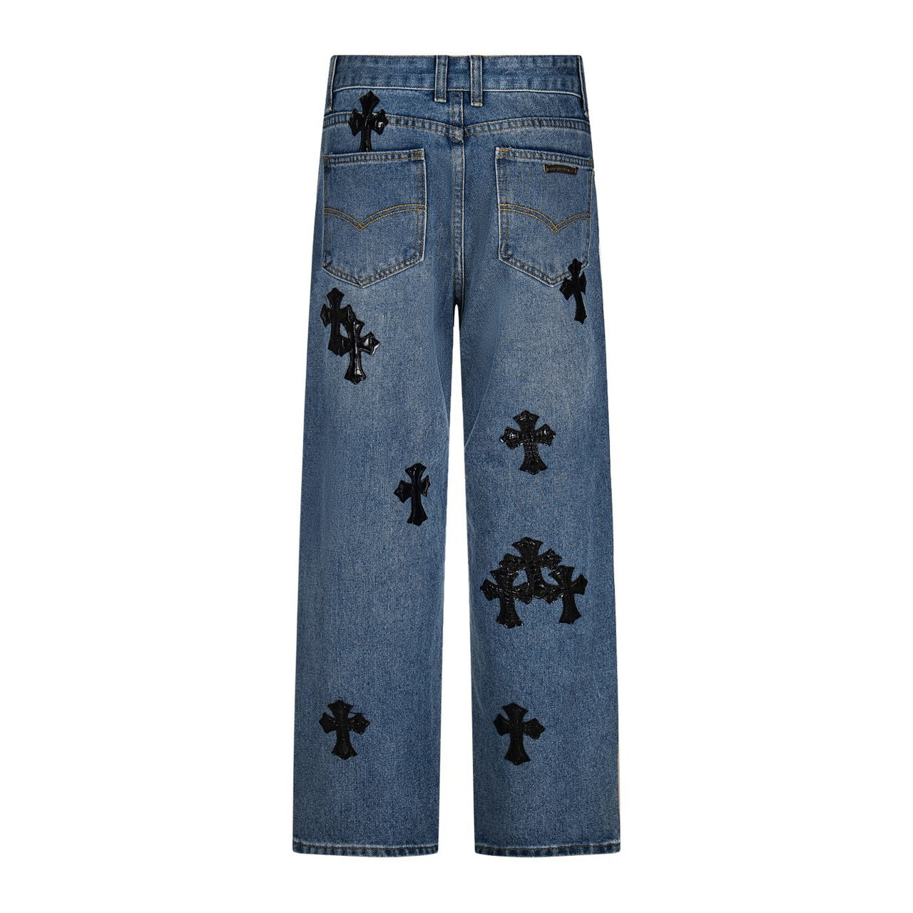 <p>CHROME HEARTS 黑皮经典水洗牛仔裤(1760#)</p>