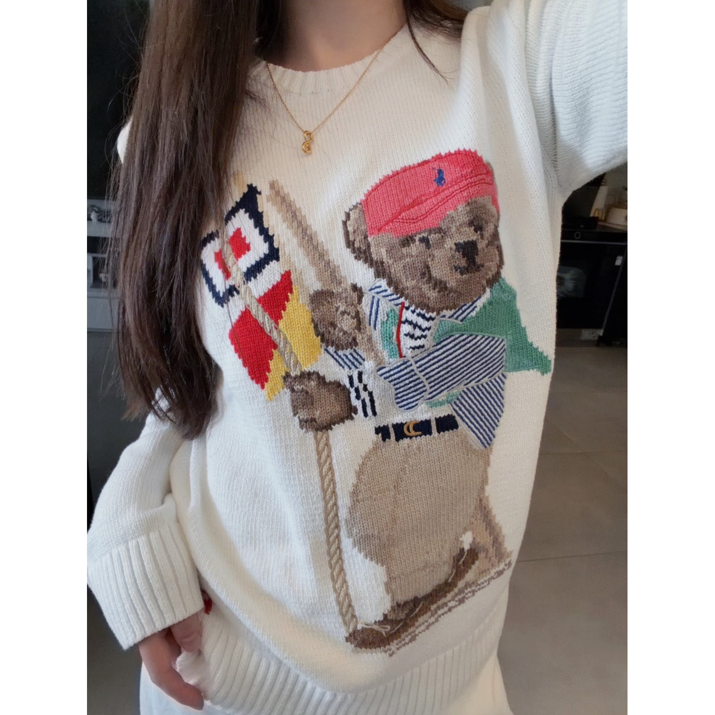 <p>Ralph Lauren 宽松版棉圆领针织衫(白)</p>