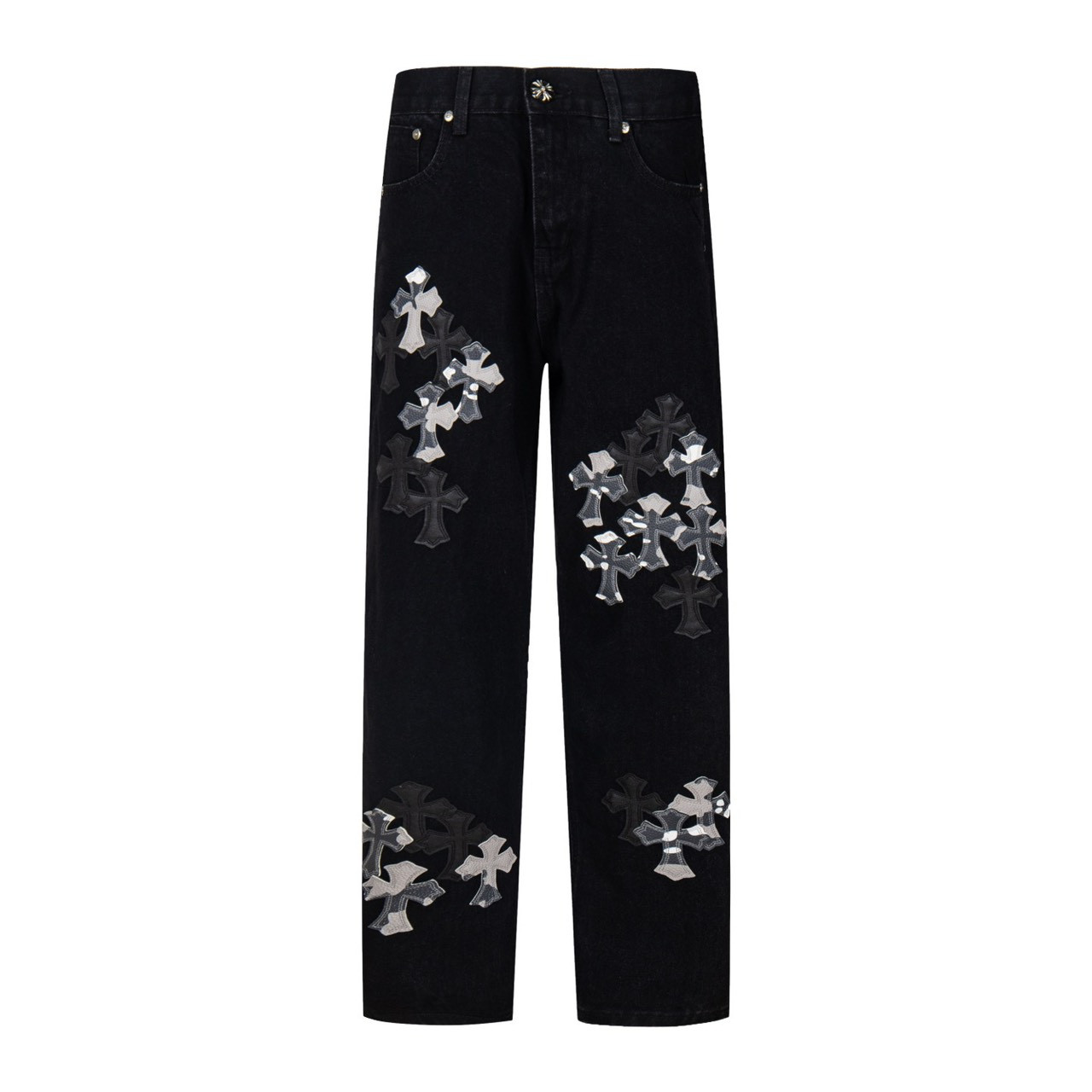 <p>CHROME HEARTS 黑色多皮元素细节满满水洗牛仔裤(1775#)</p>