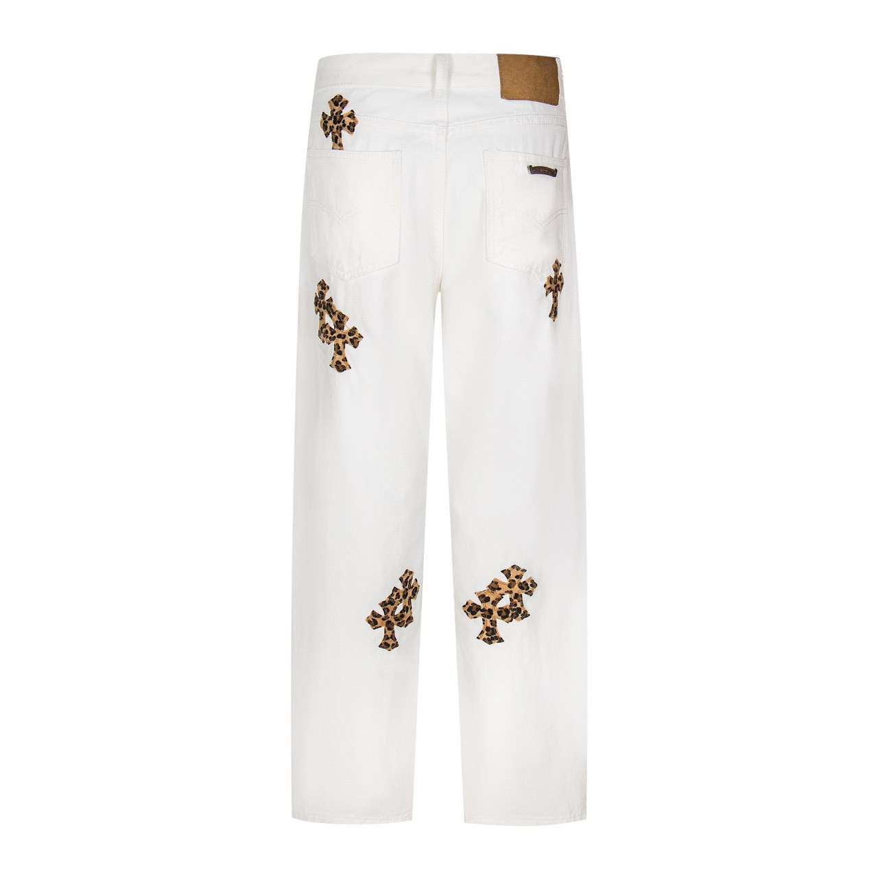 <p>CHROME HEARTS 白底拼豹纹中古涂鸦绘画高街牛仔裤(1782#)</p>