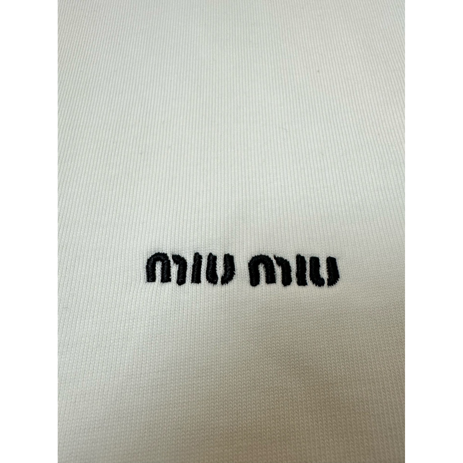 <p>MiuMiu 经典logo刺绣短袖T恤(白)</p>