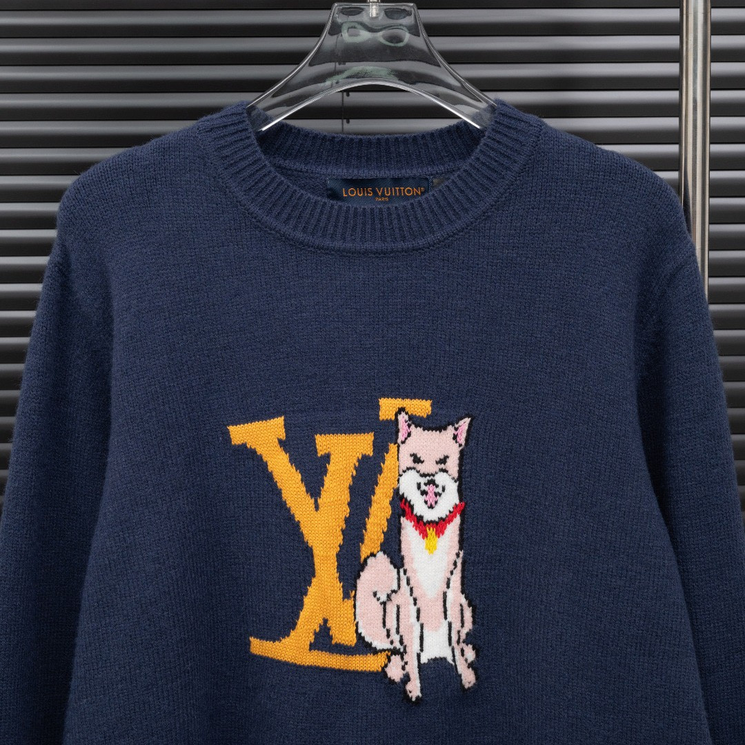 <p>LV 路易威登柴犬动物长袖毛衣(藏青)</p>