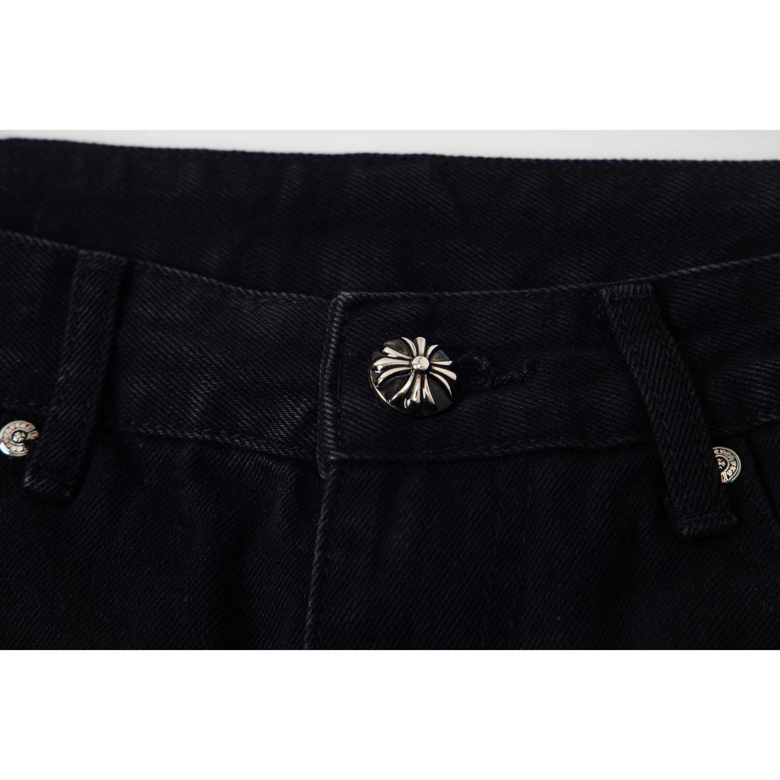 <p>CHROME HEARTS 黑裤梵文蓝白多皮牛仔裤(1801#)</p>