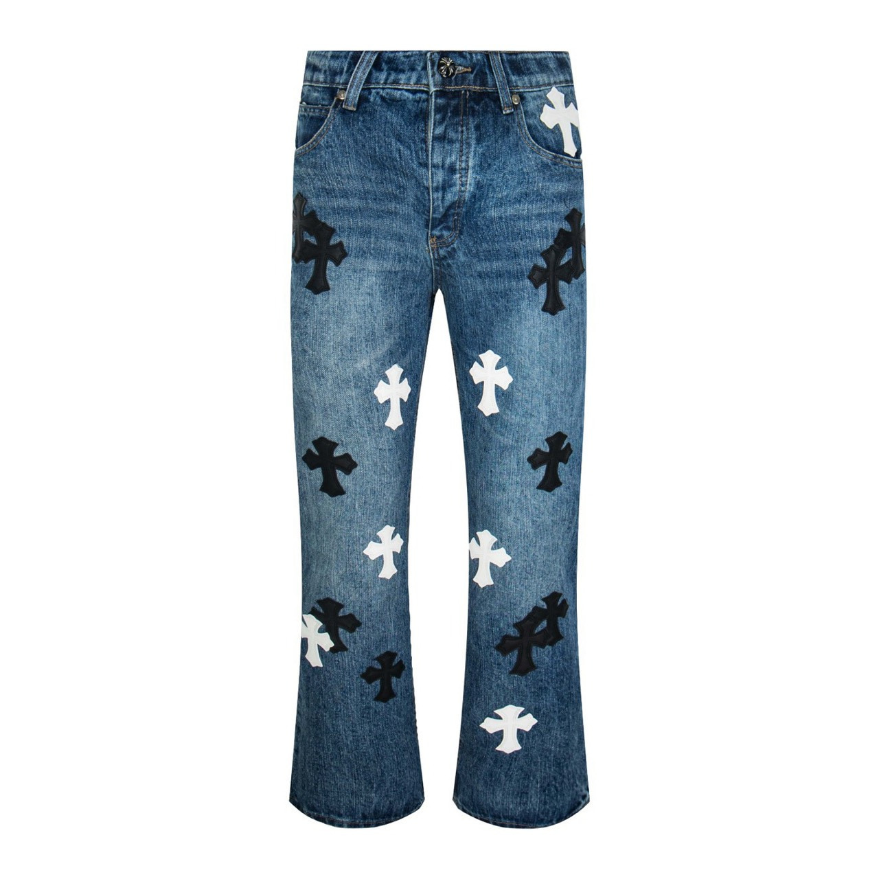 <p>CHROME HEARTS 蓝裤黑白多皮牛仔裤(1790#)</p>