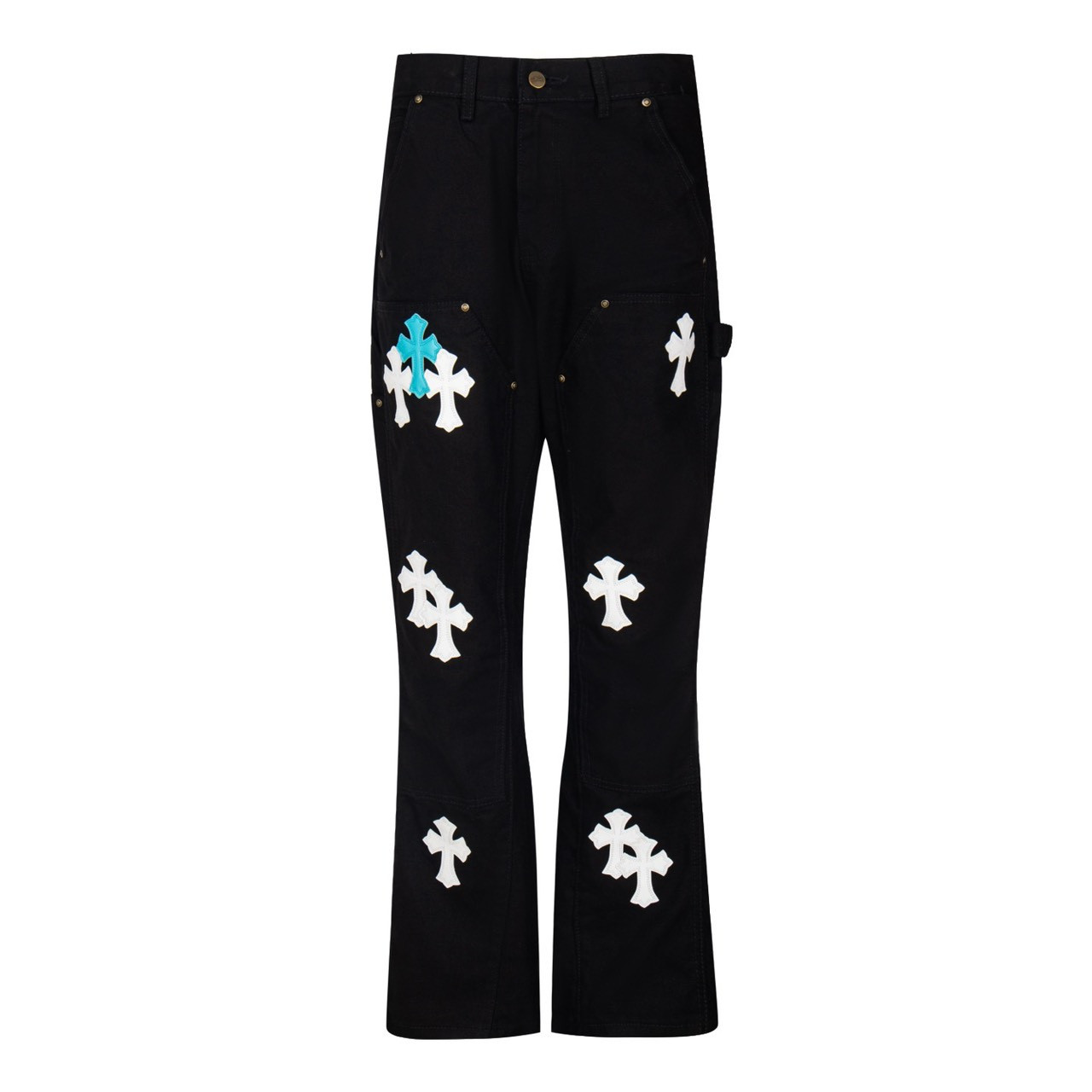 <p>CHROME HEARTS 卡哈特拉链拼皮牛仔裤(1772#)</p>