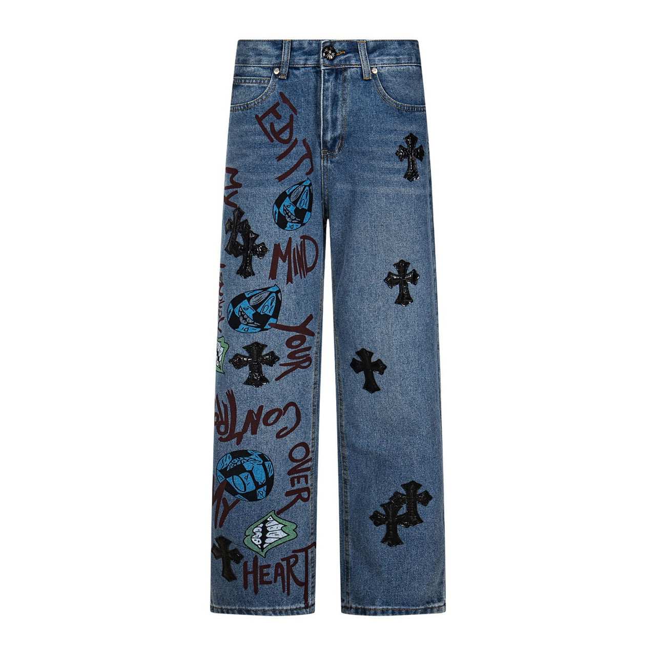<p>CHROME HEARTS 黑皮经典水洗牛仔裤(1760#)</p>