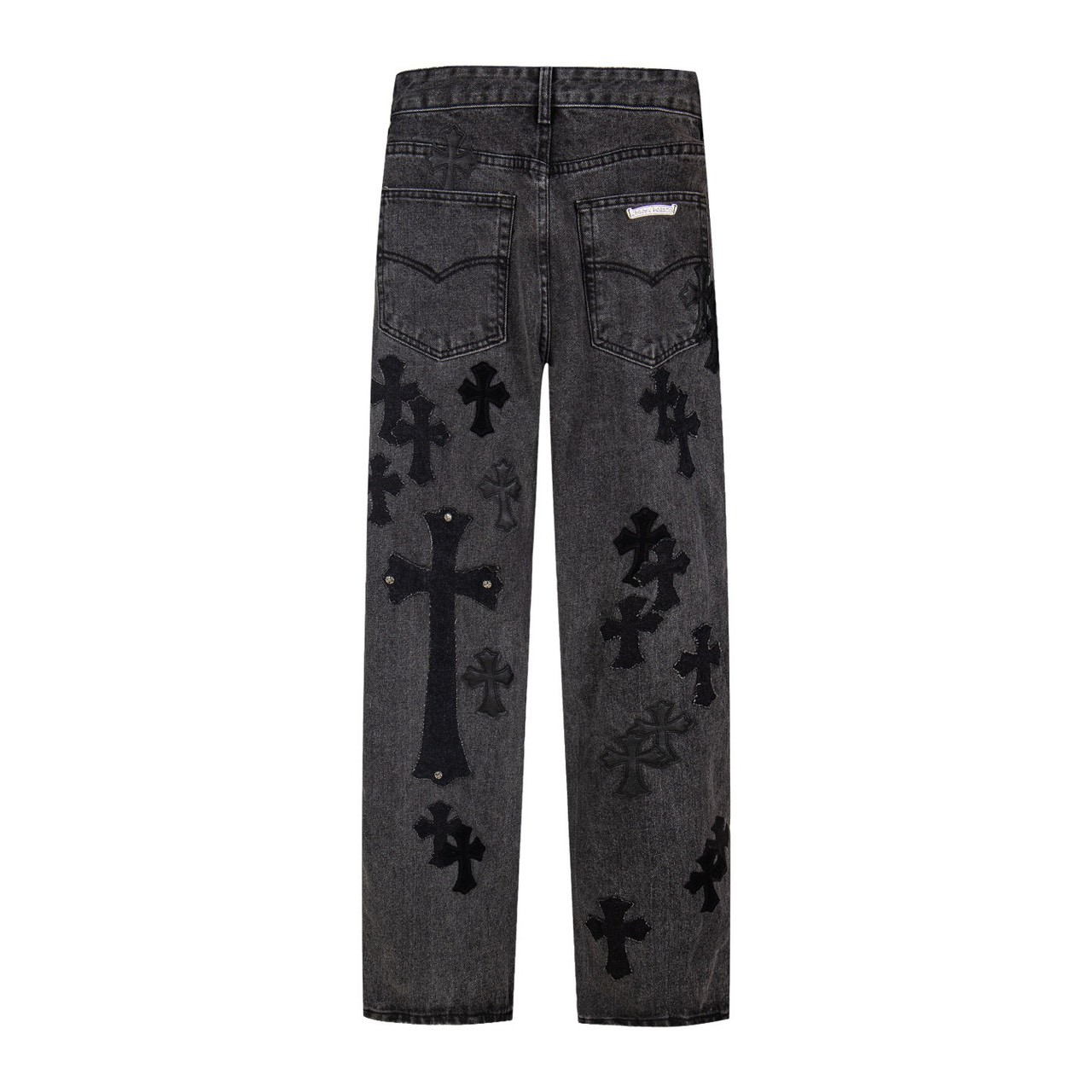 <p>CHROME HEARTS 黑色拼多黑皮大魔王牛王牛仔裤(1769#)</p>