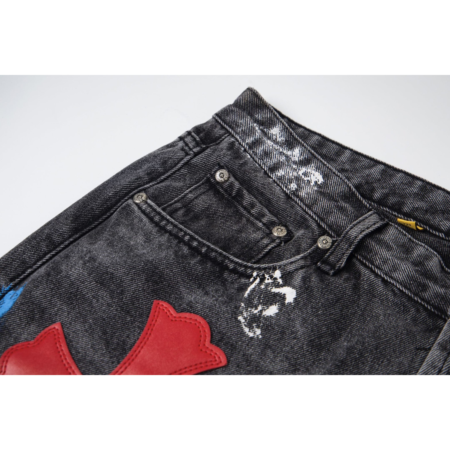 <p>CHROME HEARTS 蓝黄黑白多色拼接水洗牛仔裤(1757#)</p>