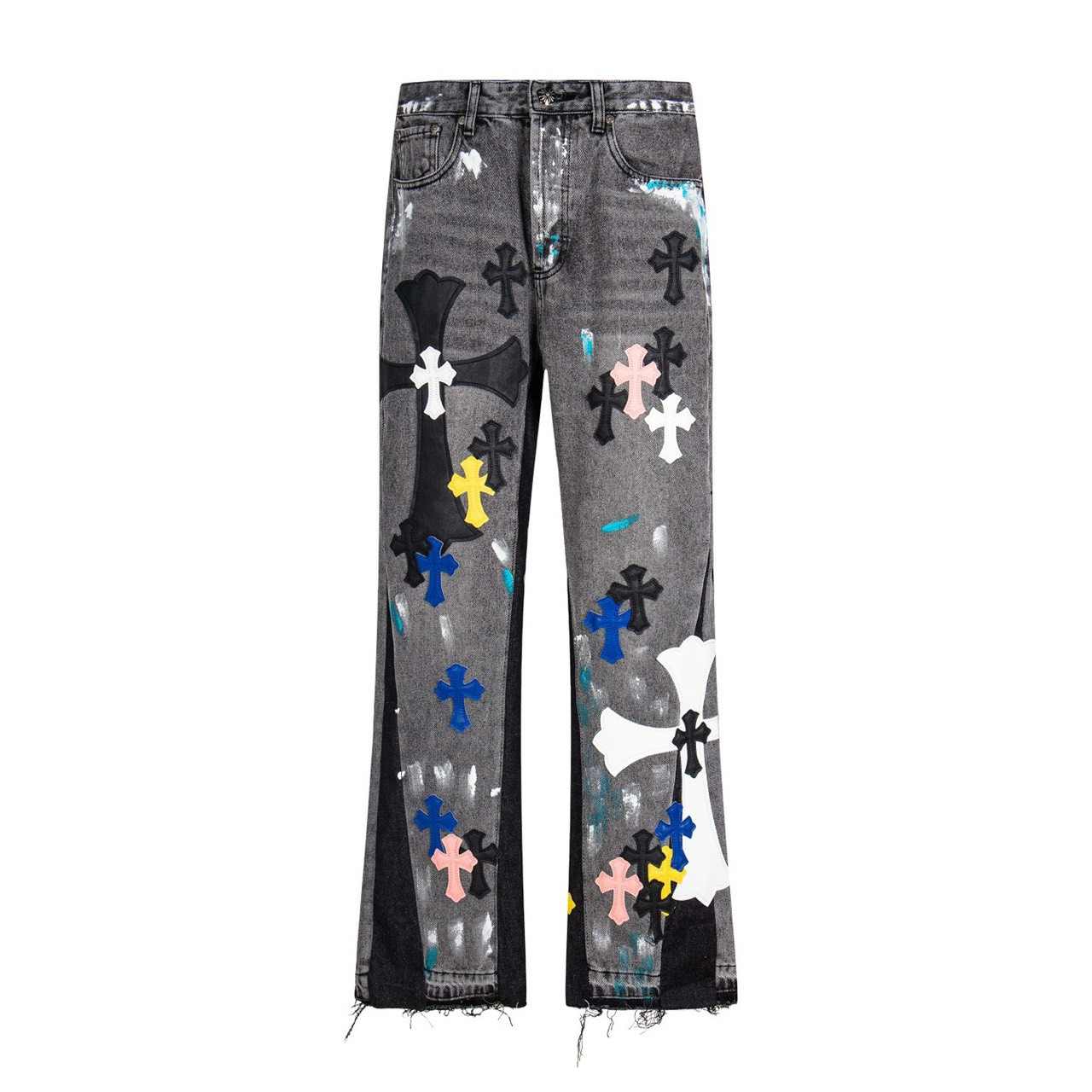 <p>CHROME HEARTS 蓝黄黑白多色拼接水洗牛仔裤(1788)</p>
