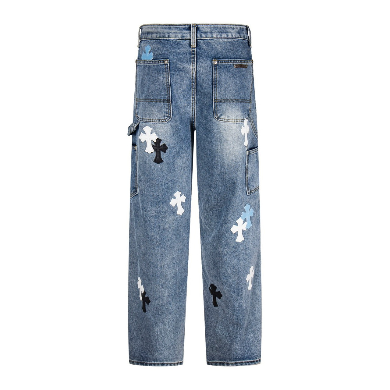 <p>CHROME HEARTS 蓝伐木白皮拼皮牛仔裤(1741#)</p>