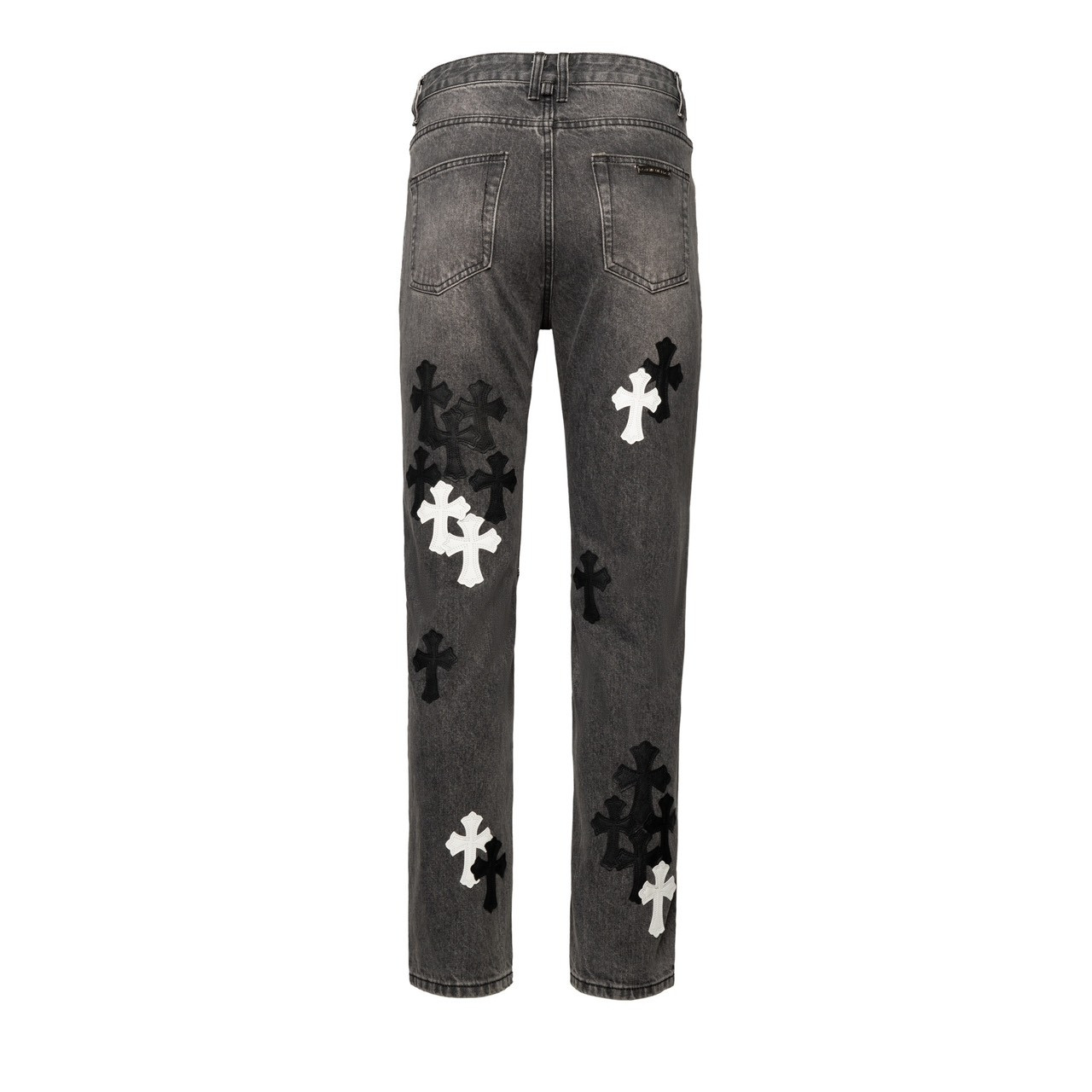 <p>CHROME HEARTS 城市限定火焰黑白贴皮牛仔裤(1566#)</p>