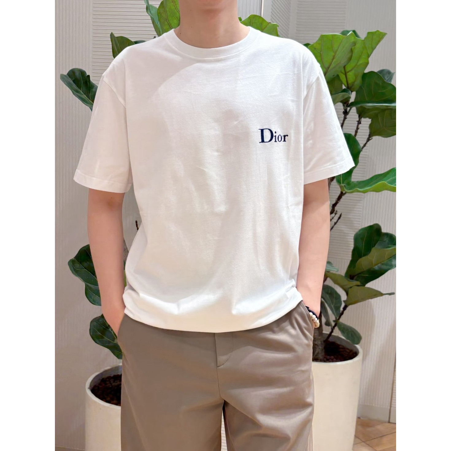 <p>Dior logo刺绣短袖T恤(白)</p>