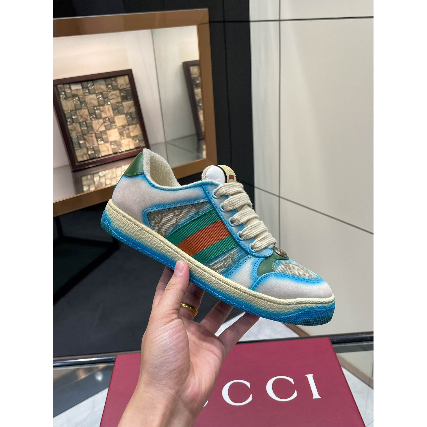 <p>GUCCI Screener系列运动鞋经典小脏鞋 (女款-藍)</p>