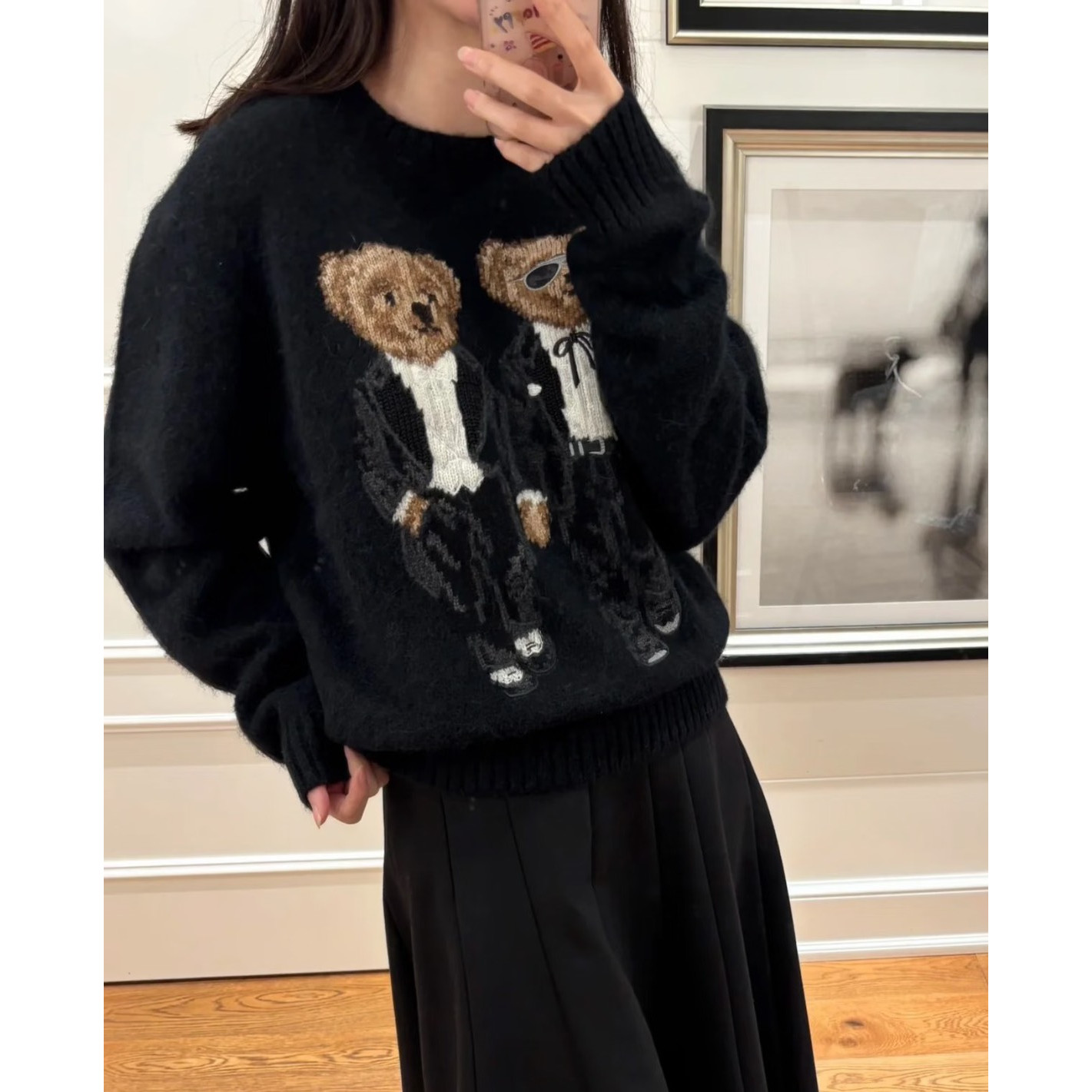 <p>Ralph Lauren 宽松版棉圆领针织衫(黑)</p>