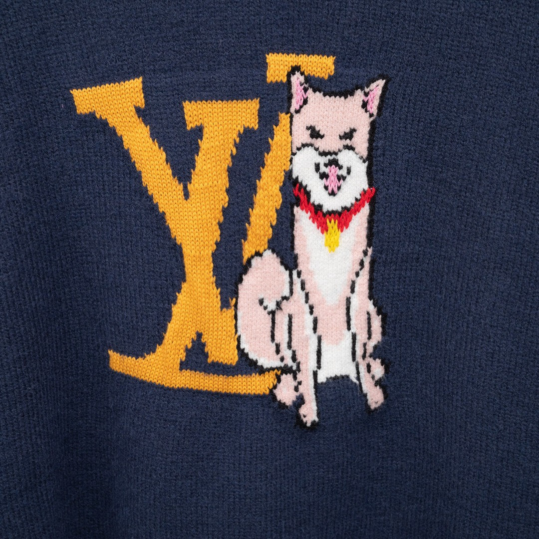 <p>LV 路易威登柴犬动物长袖毛衣(藏青)</p>