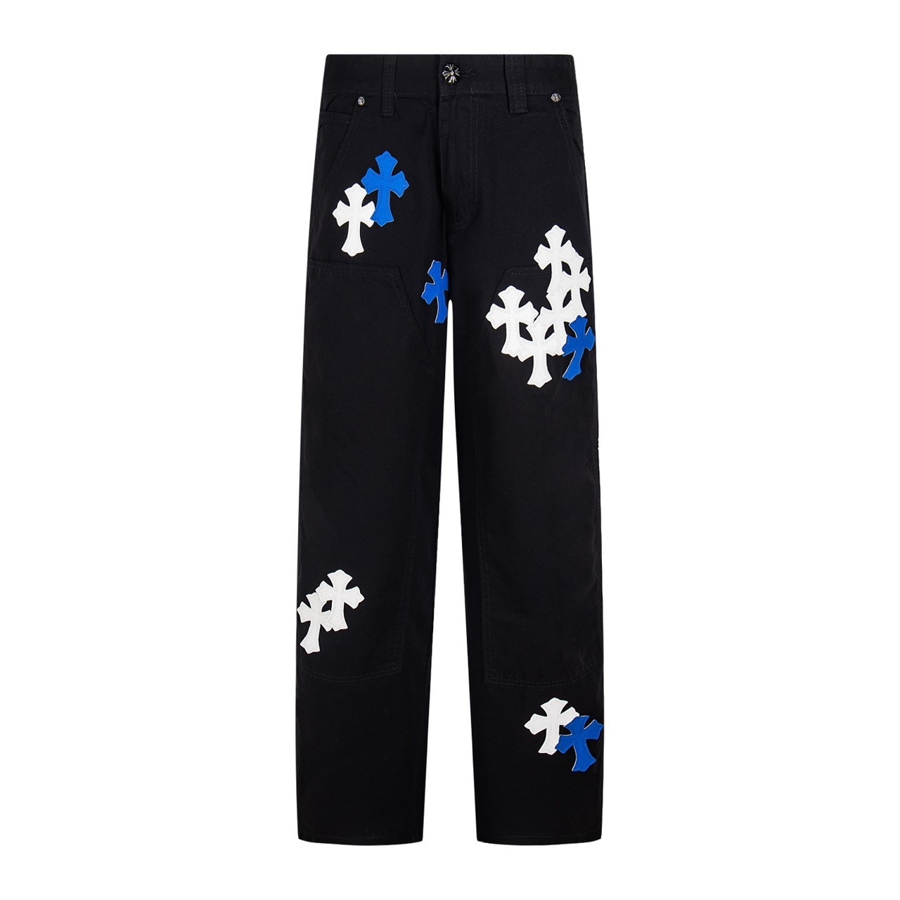 <p>CHROME HEARTS 伐木黑牛仔拼白蓝多皮爆款牛仔裤(1765#)</p>