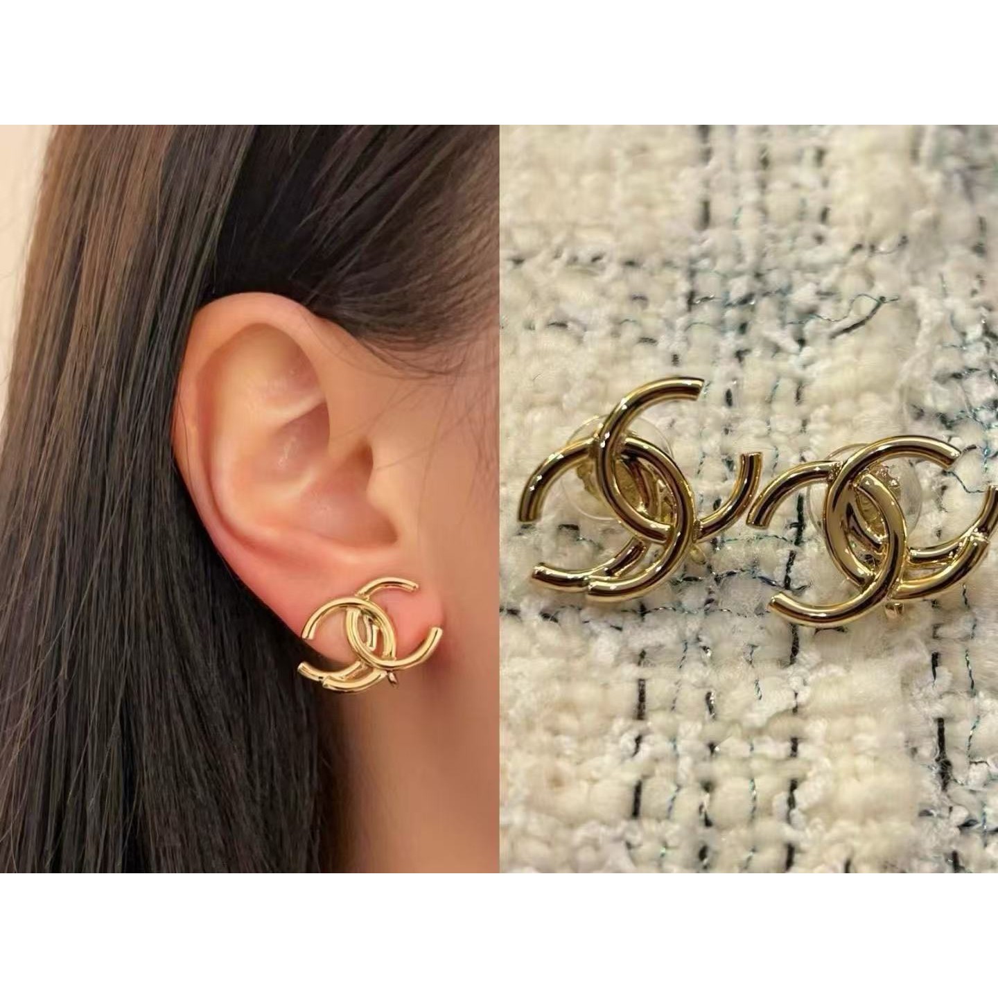 <p>CHANEL 重叠金c耳钉</p>