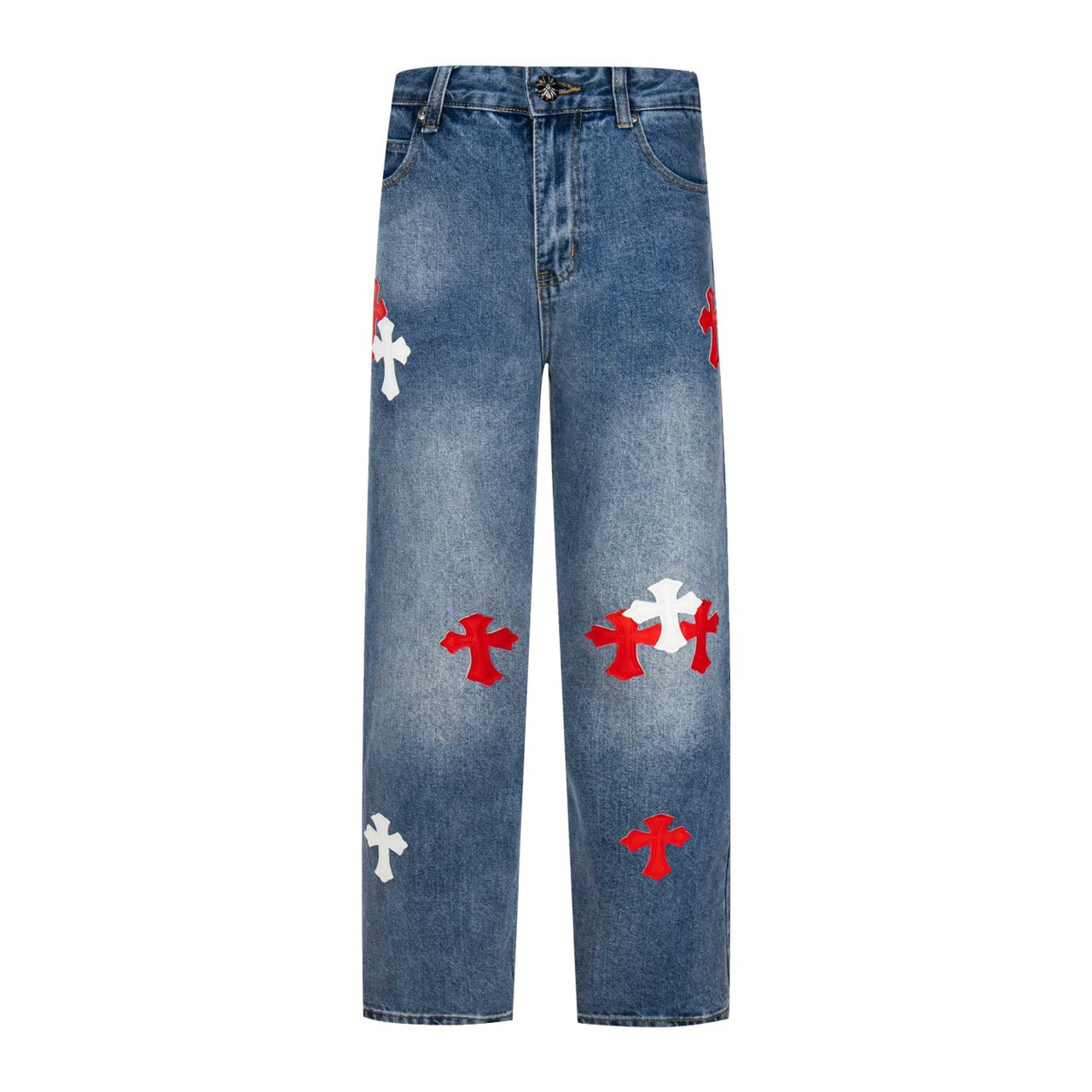 <p>CHROME HEARTS 浅蓝裤梵文红白拼皮牛仔裤(1802#)</p>

<p>&nbsp;</p>