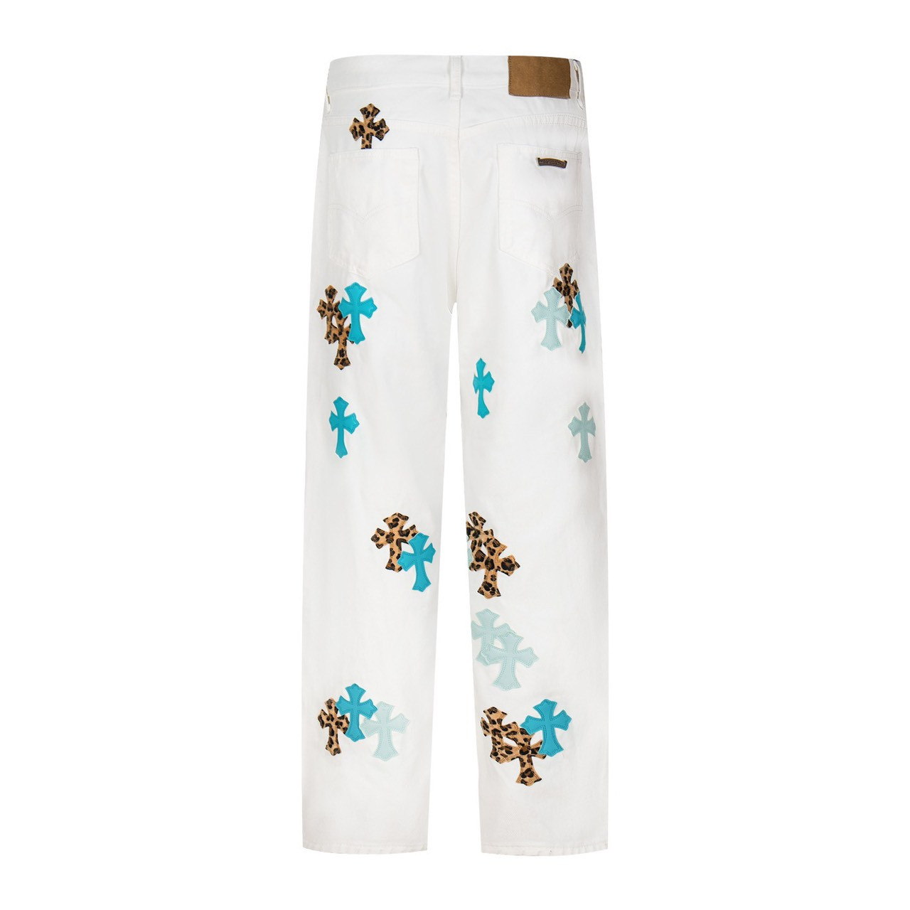 <p>CHROME HEARTS 白裤拼三色豹纹蓝皮牛仔裤(1771#)</p>