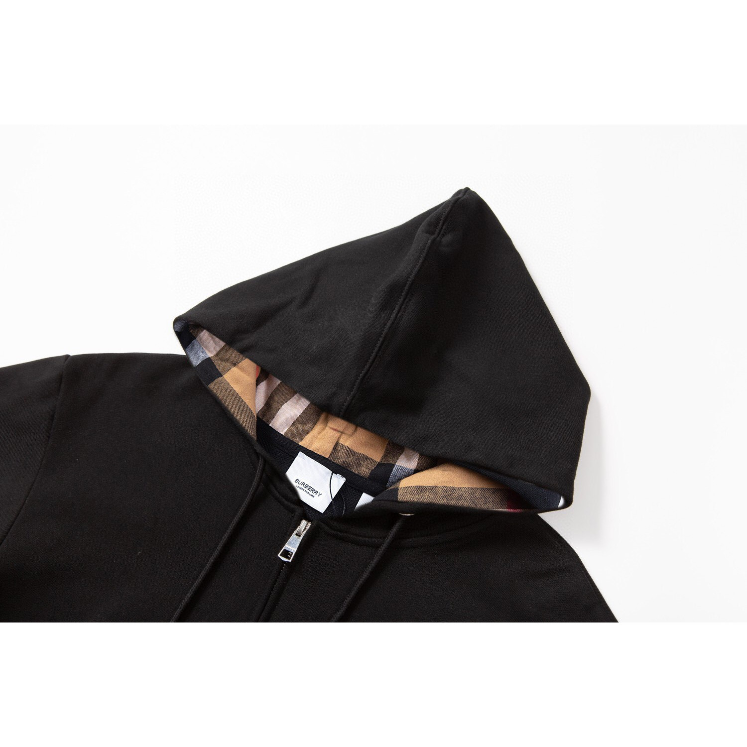 <p>Burberry B字母logo绣花连帽开衫卫衣(黑)</p>