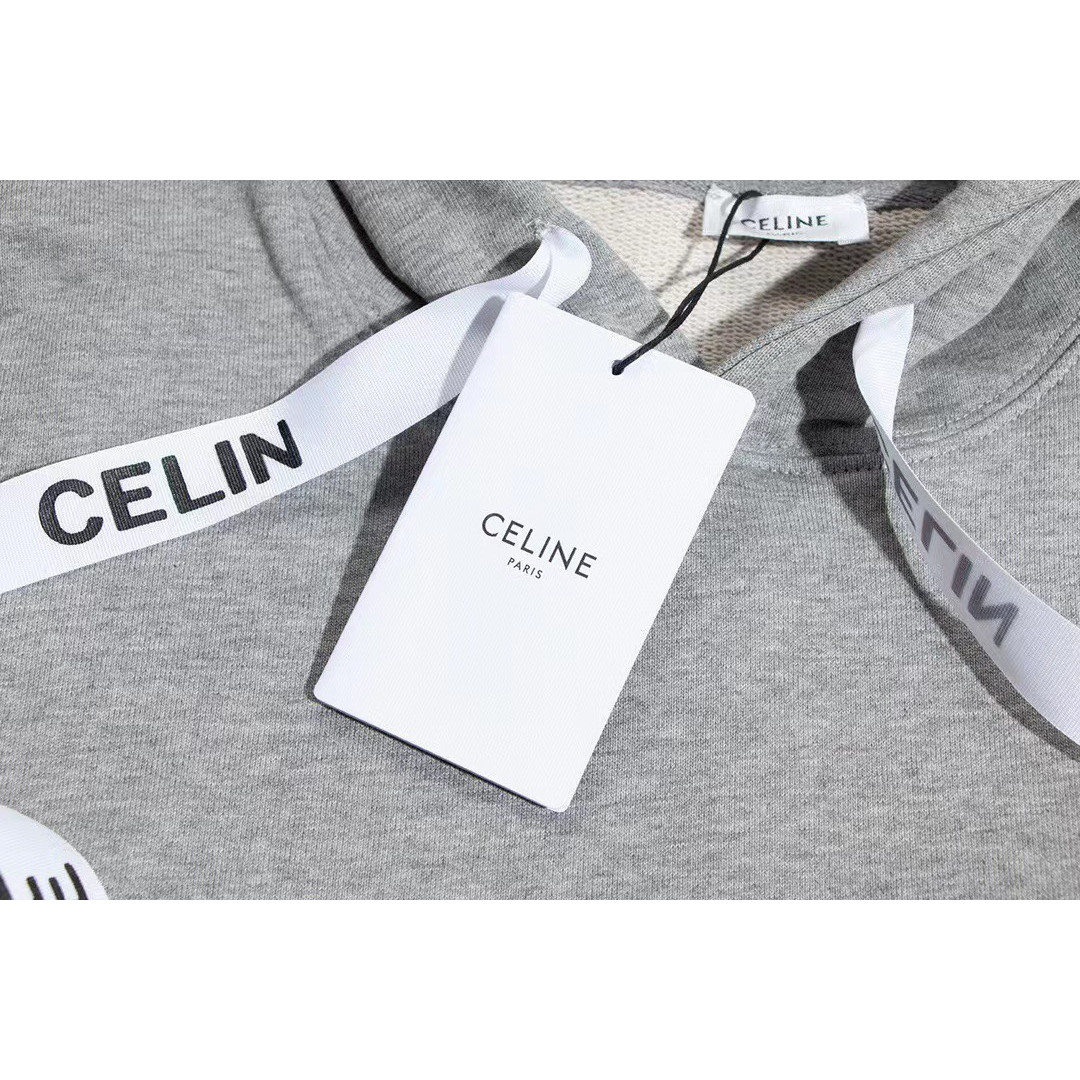 <p>Celine 抽绳logo连帽卫衣(灰)</p>