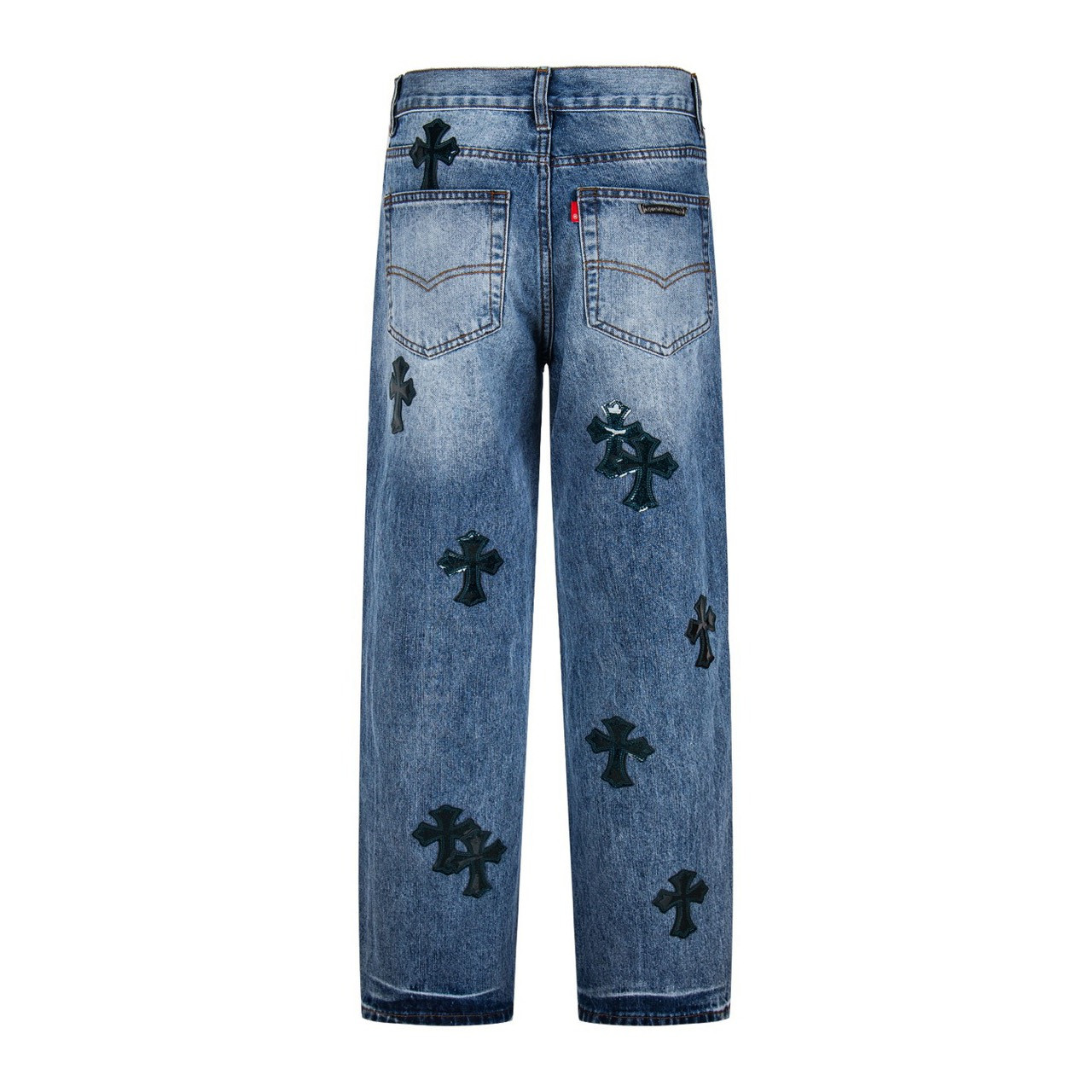 <p>CHROME HEARTS 蓝裤星空破洞贴皮十字架竹节牛仔裤(1766#)</p>