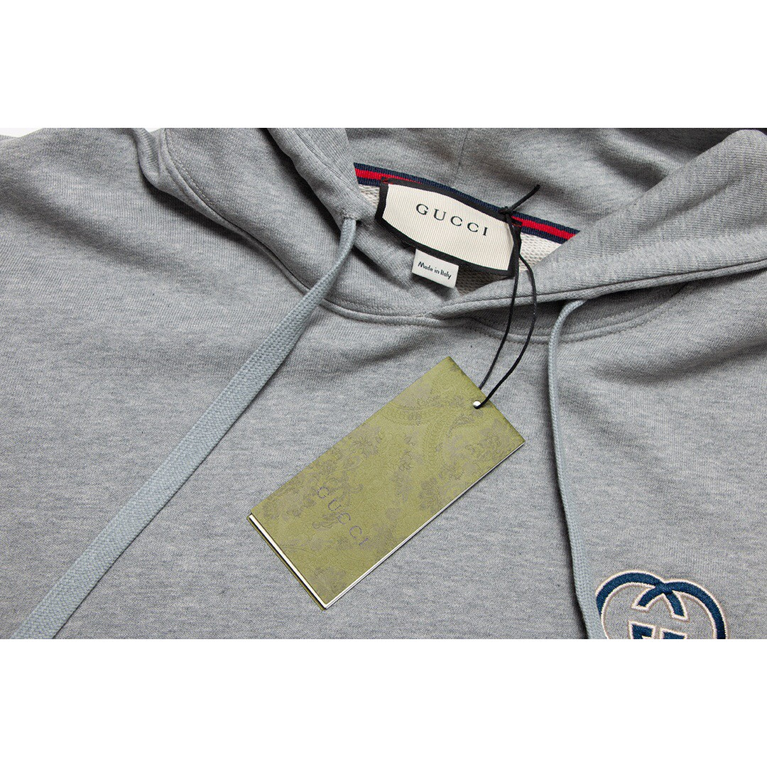 <p>Gucci&nbsp; logo绣花连帽卫衣(灰)</p>