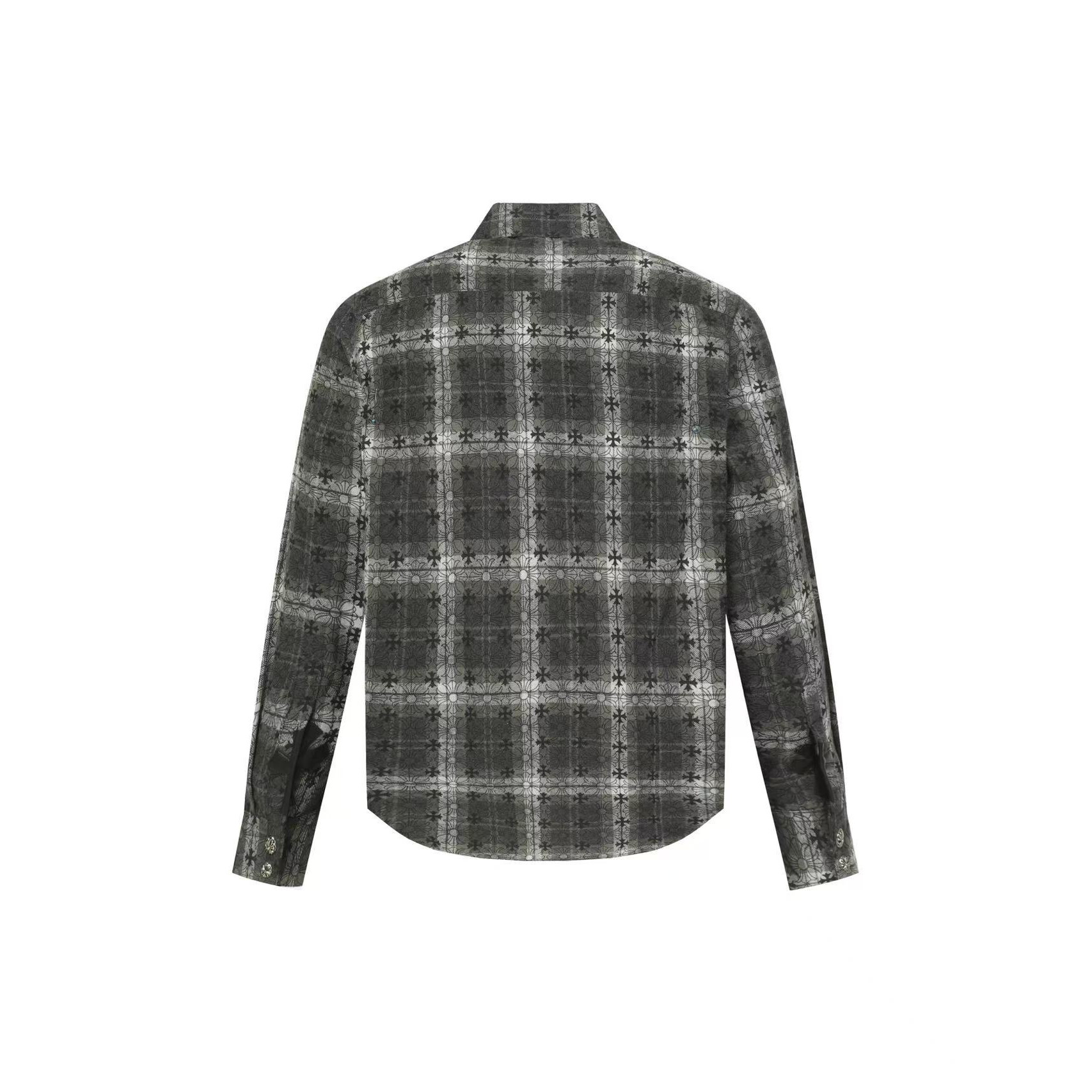 <p>CHROME HEARTS 皮标金属格仔衬衫外套(黑)</p>