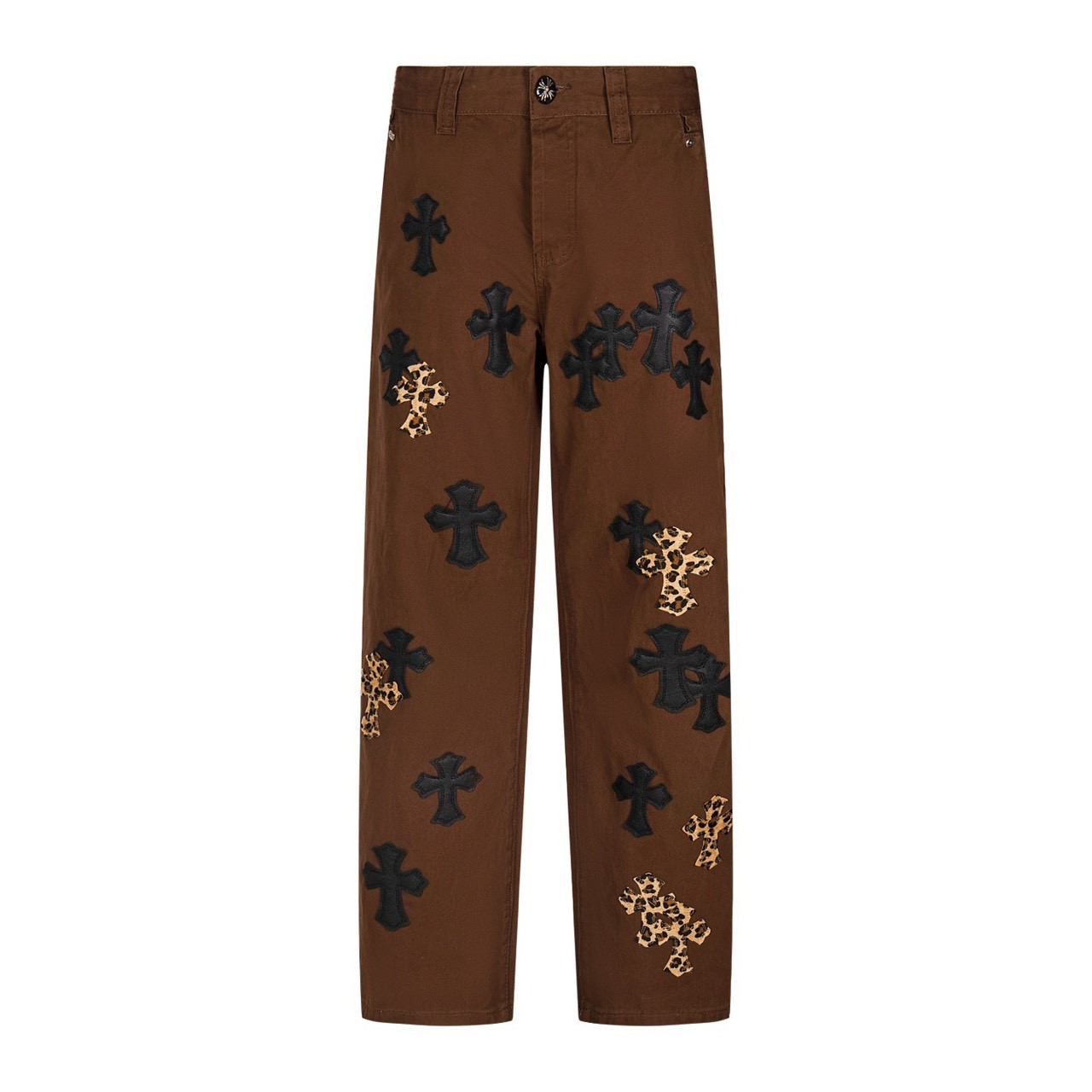 <p>CHROME HEARTS 咖色休闲十字贴皮牛仔裤(1754#)</p>