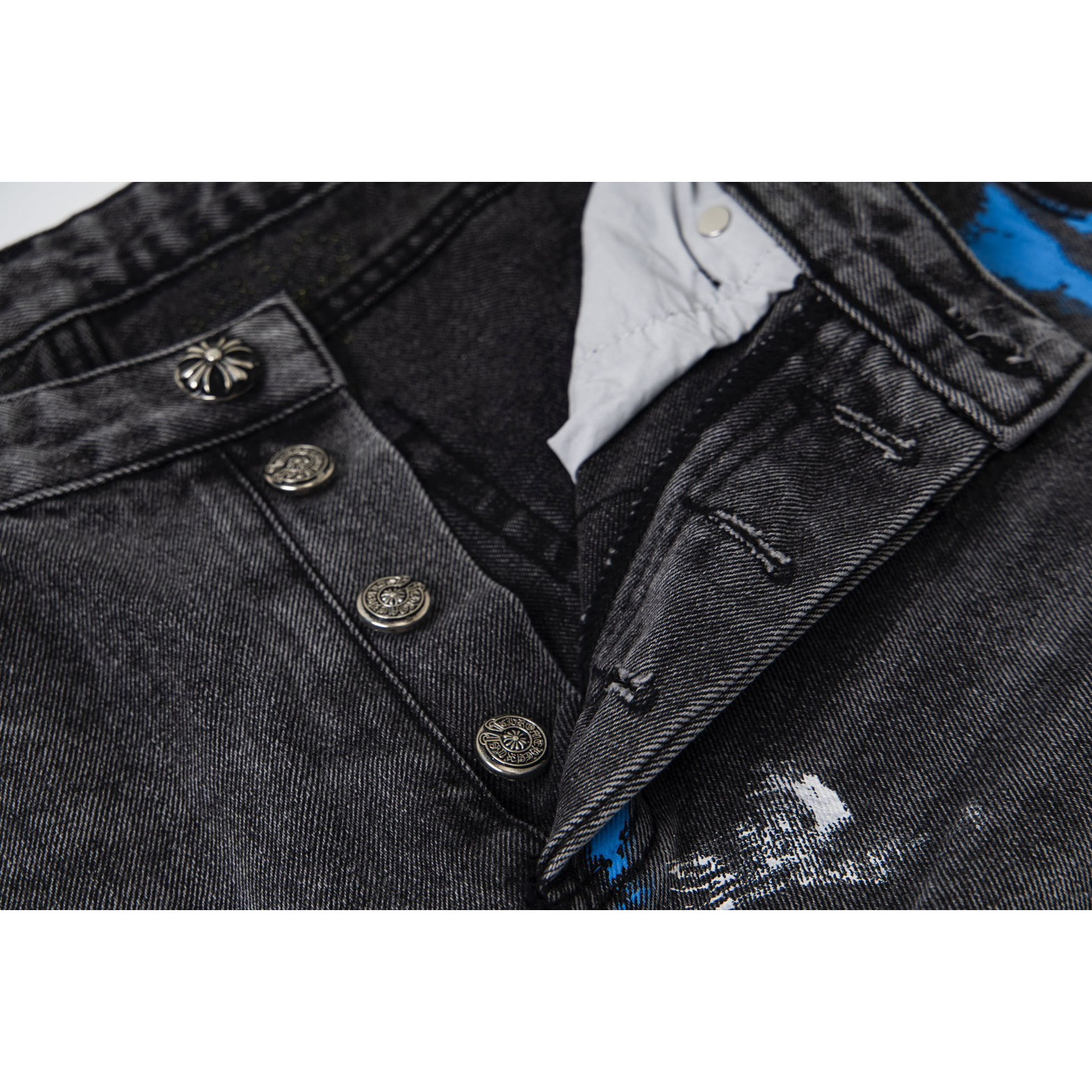 <p>CHROME HEARTS 蓝黄黑白多色拼接水洗牛仔裤(1757#)</p>