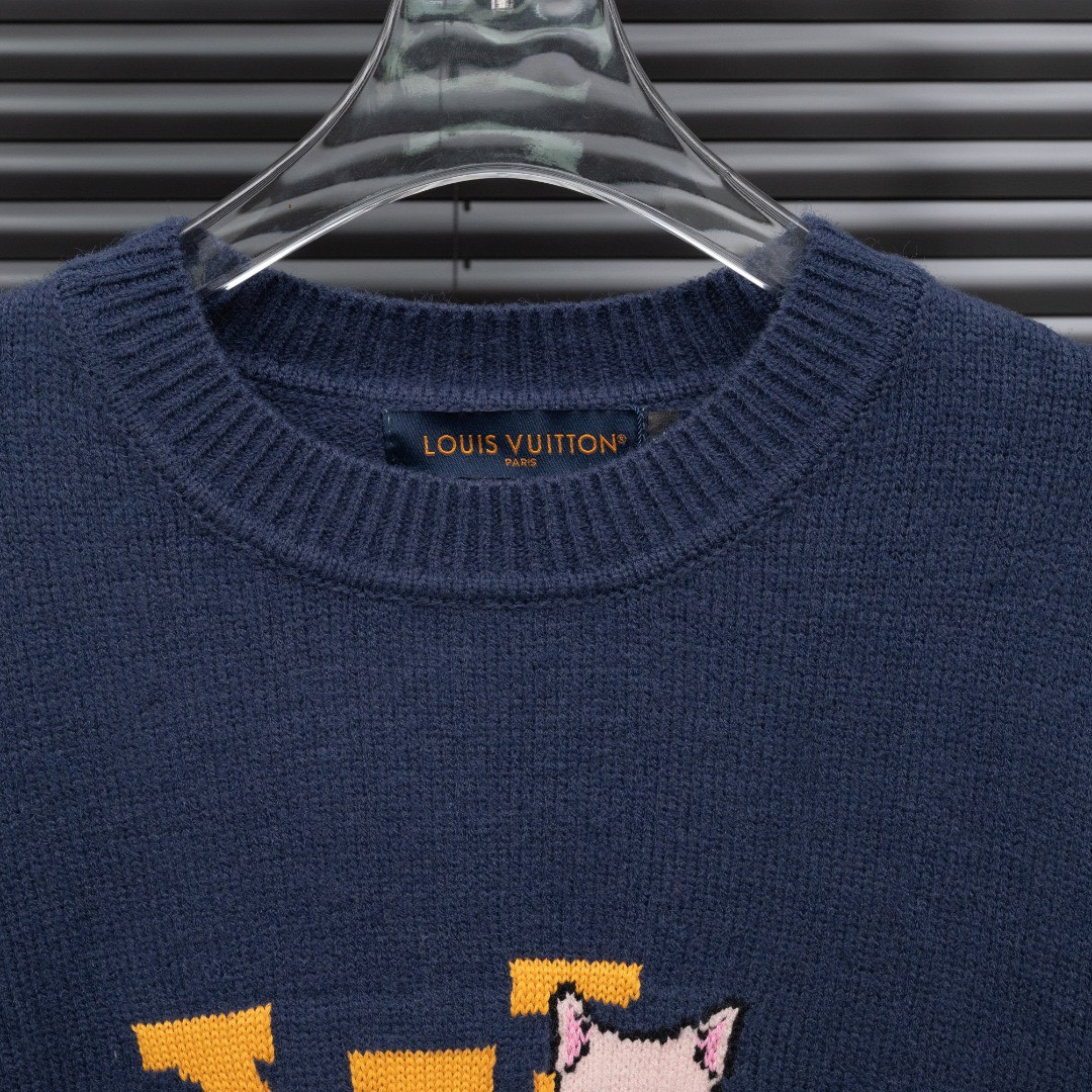 <p>LV 路易威登柴犬动物长袖毛衣(藏青)</p>