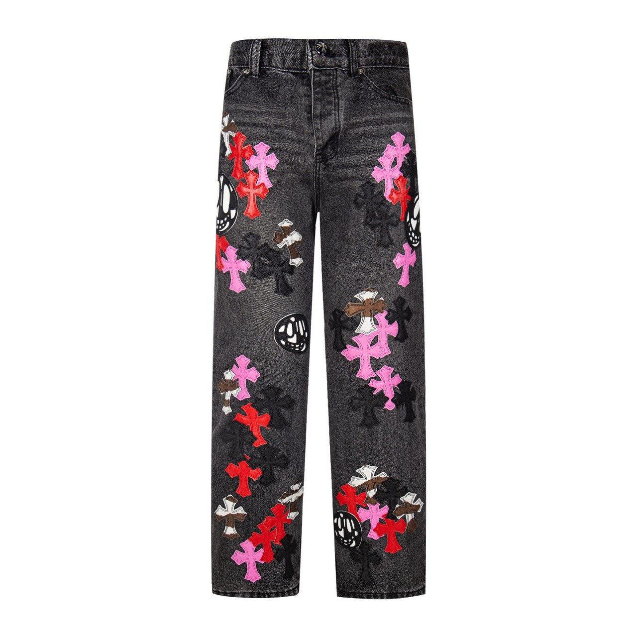 <p>CHROME HEARTS 多皮十字架拼皮重工牛仔裤(1770#)</p>