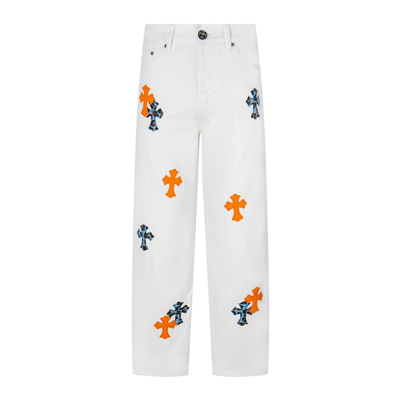<p>CHROME HEARTS 橙色蓝豹纹牛仔裤(1740#)</p>