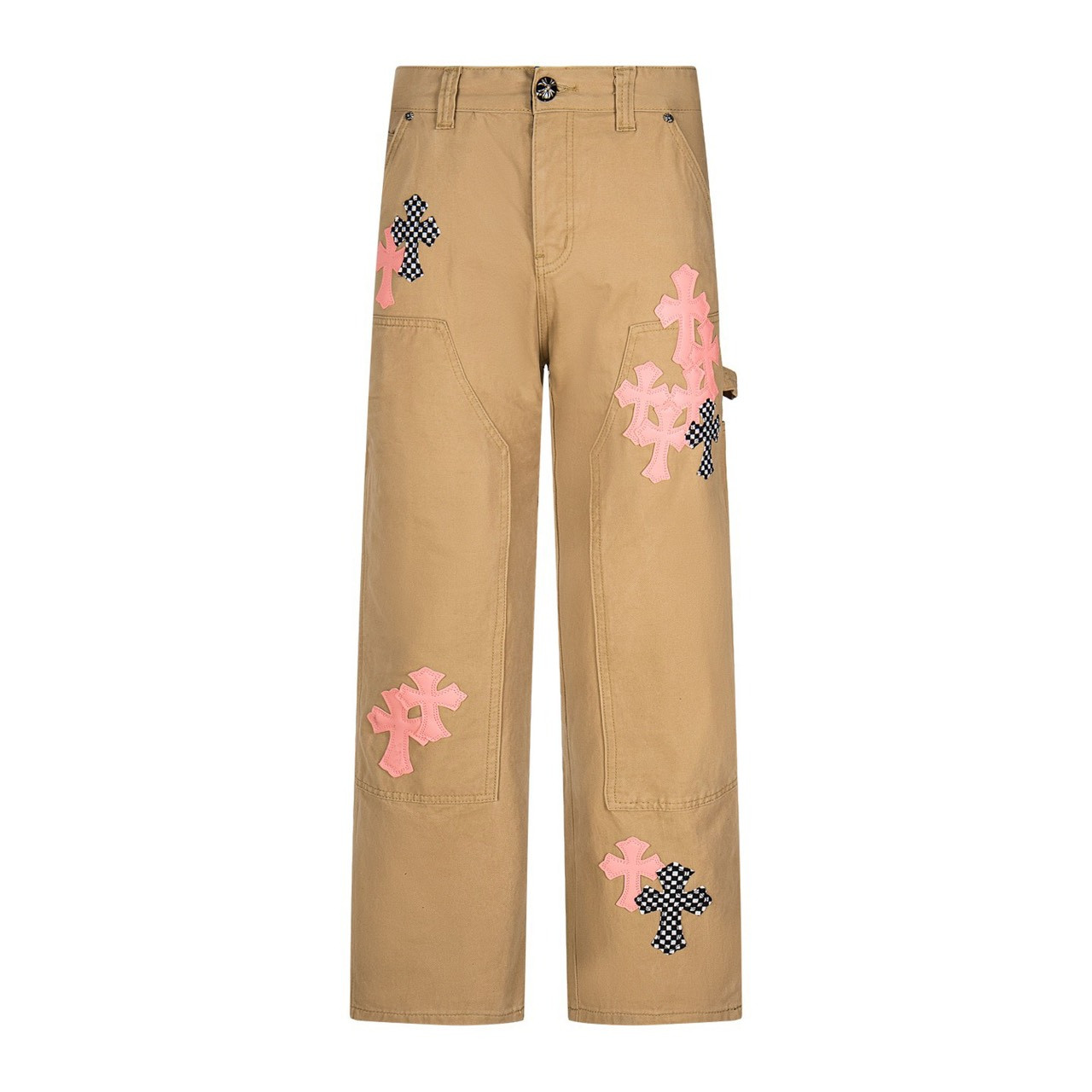 <p>CHROME HEARTS 樱花粉拼皮伐木拼接水洗牛仔裤(1758#)</p>