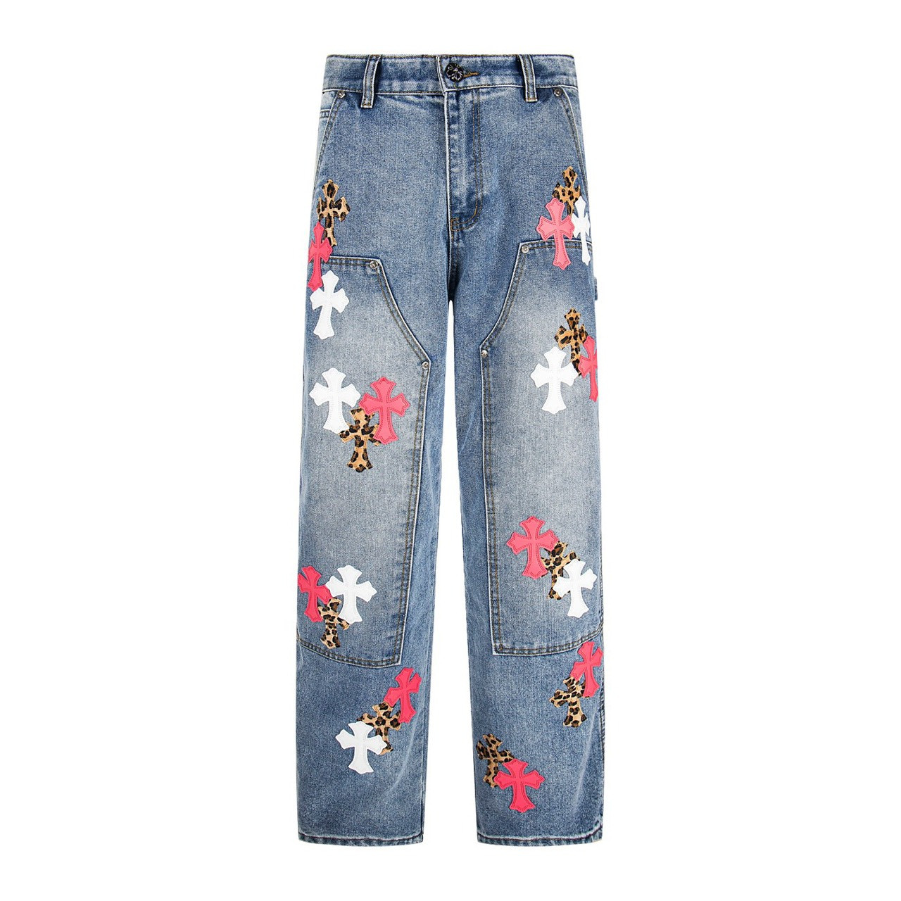 <p>CHROME HEARTS 蓝白多色拼皮泼墨牛仔美式工装长裤(1732#)</p>

<p>&nbsp;</p>