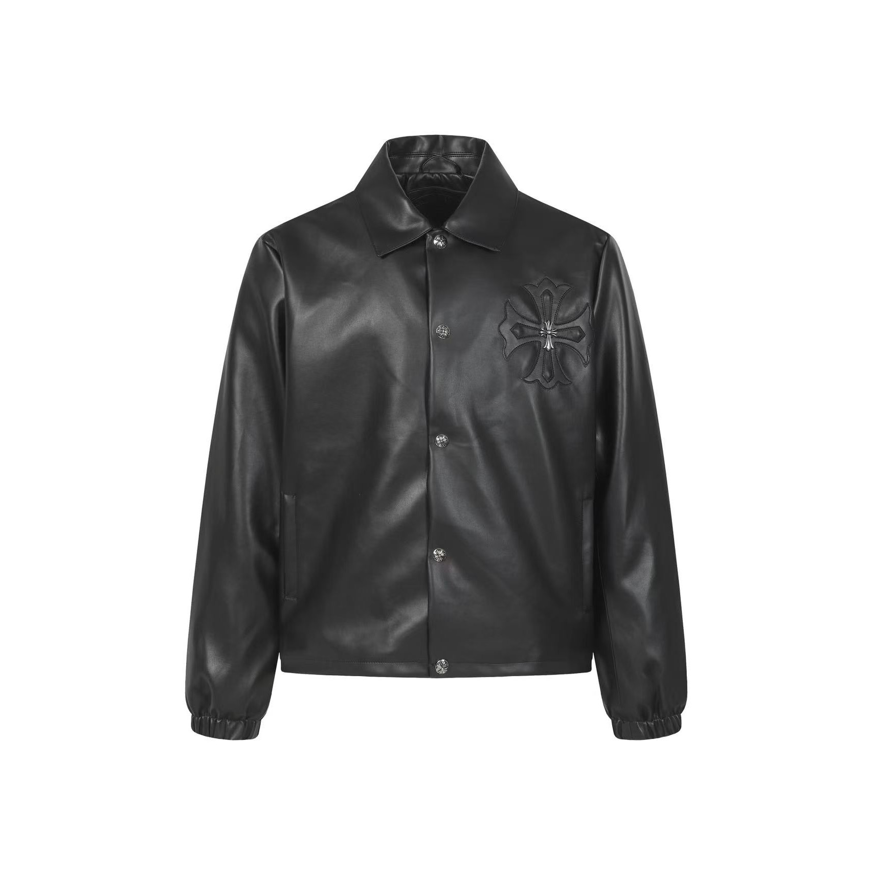 <p>Chrome Hearts 五金十字架皮衣按扣夹克外套(黑)</p>